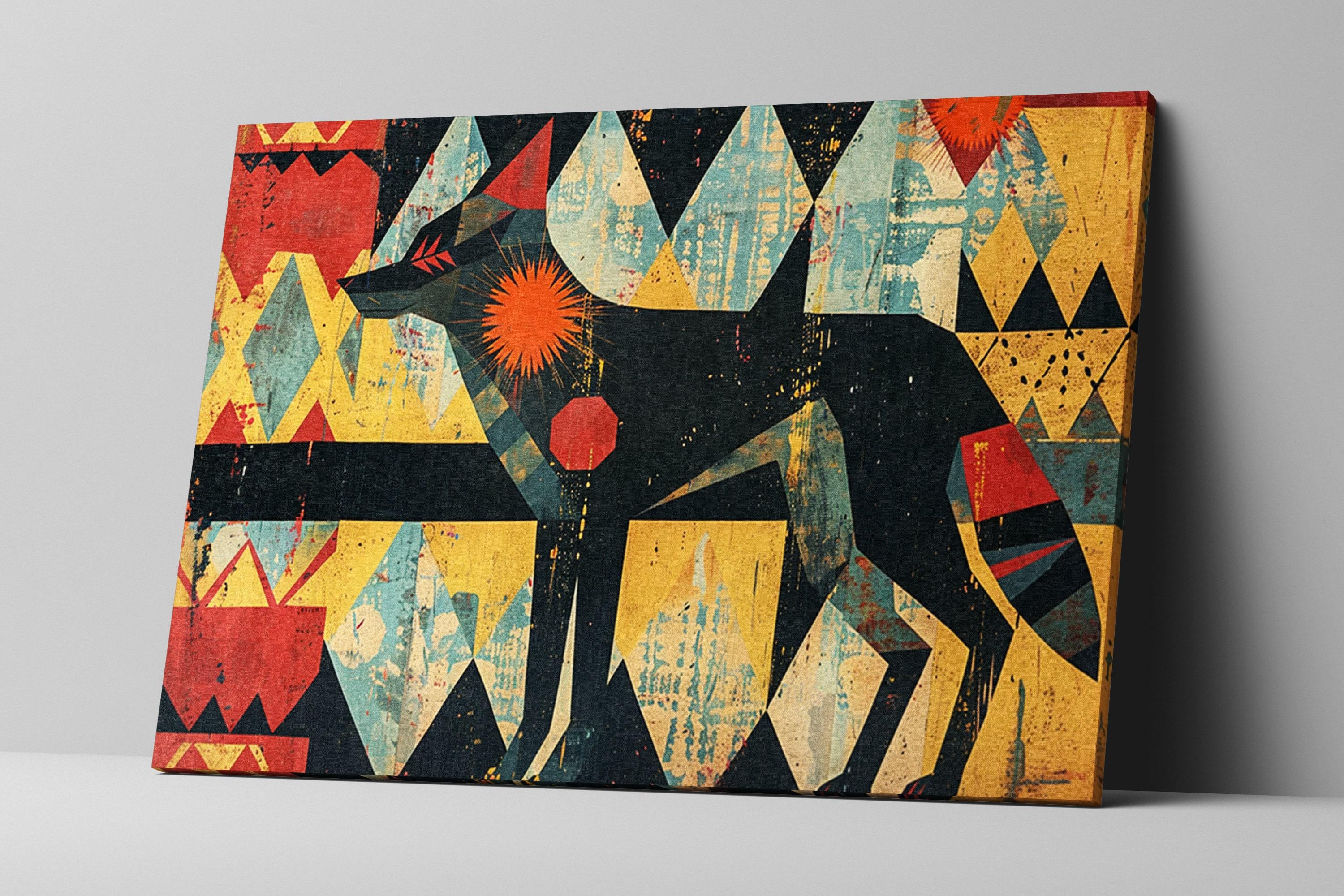 Native American Coyote Art – Modern Southwest Canvas | Large Tribal Spirit Painting