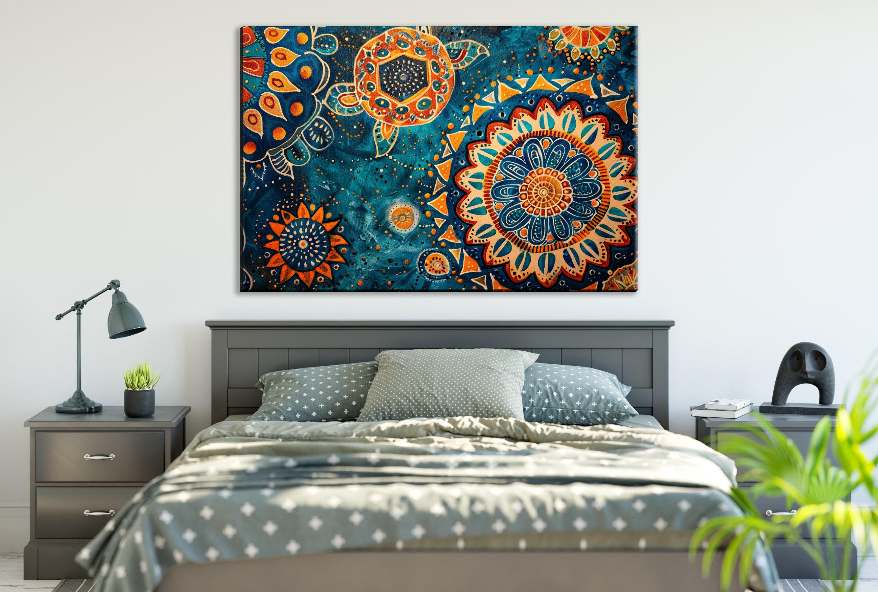 Boho Water Canvas - Extra Large Gallery Wrapped Art With Blue Orange Water Pattern