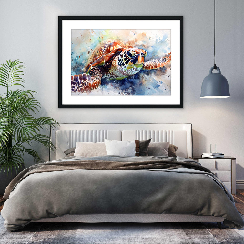 Playful Sea Turtle Watercolor Wall Art, Giclee Print on Canvas, Artist Paper, Watercolor Paper, Available in Extra Large Sizes