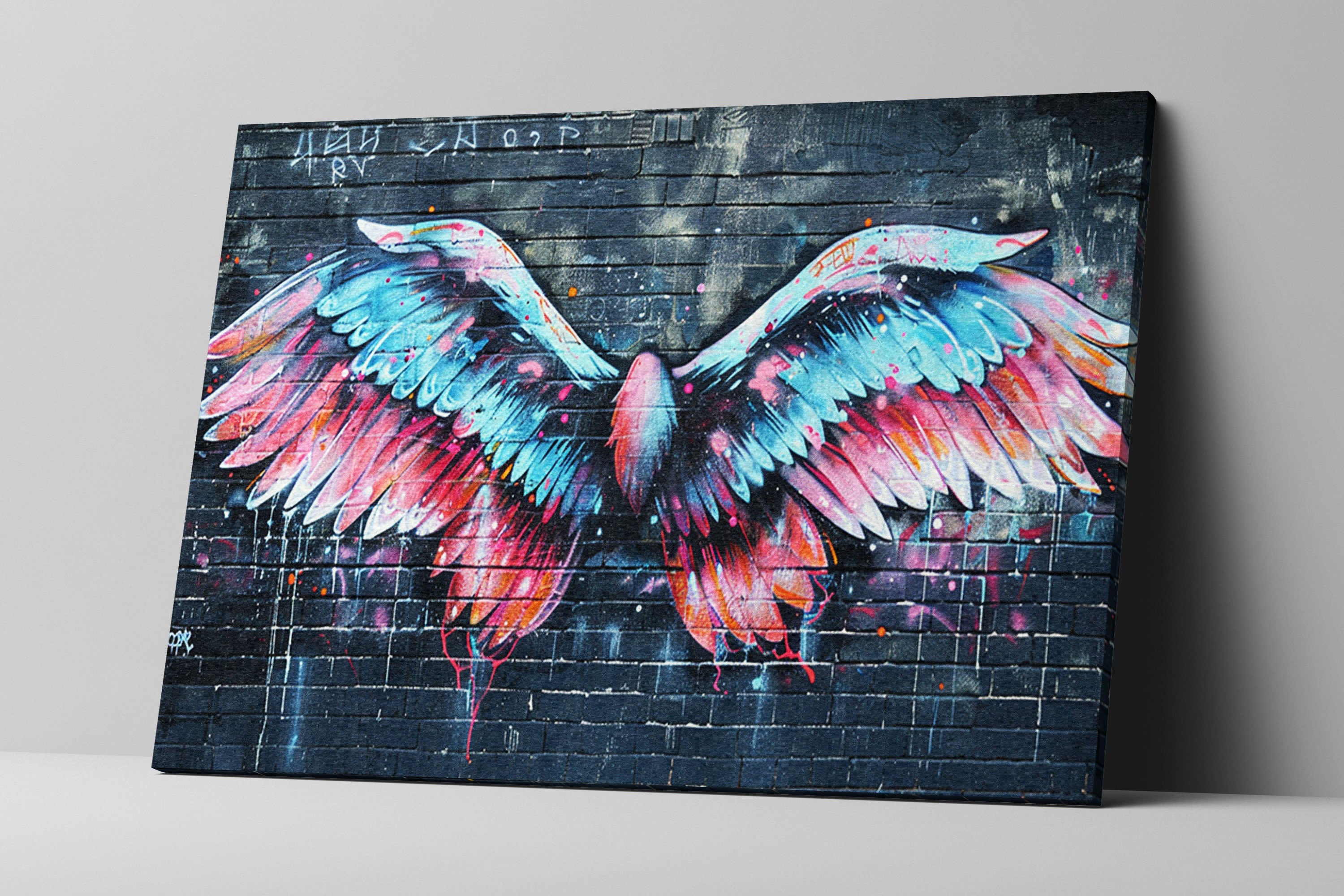 Graffiti Angel Wings Art – Vibrant Urban Street Canvas Wall Art, Ready to Hang
