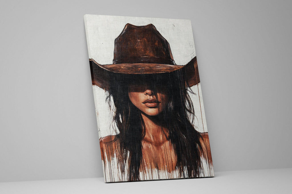 Western Canvas Print – Brunette Cowgirl Wall Art | Gallery Wrapped Canvas, Framed or Unframed