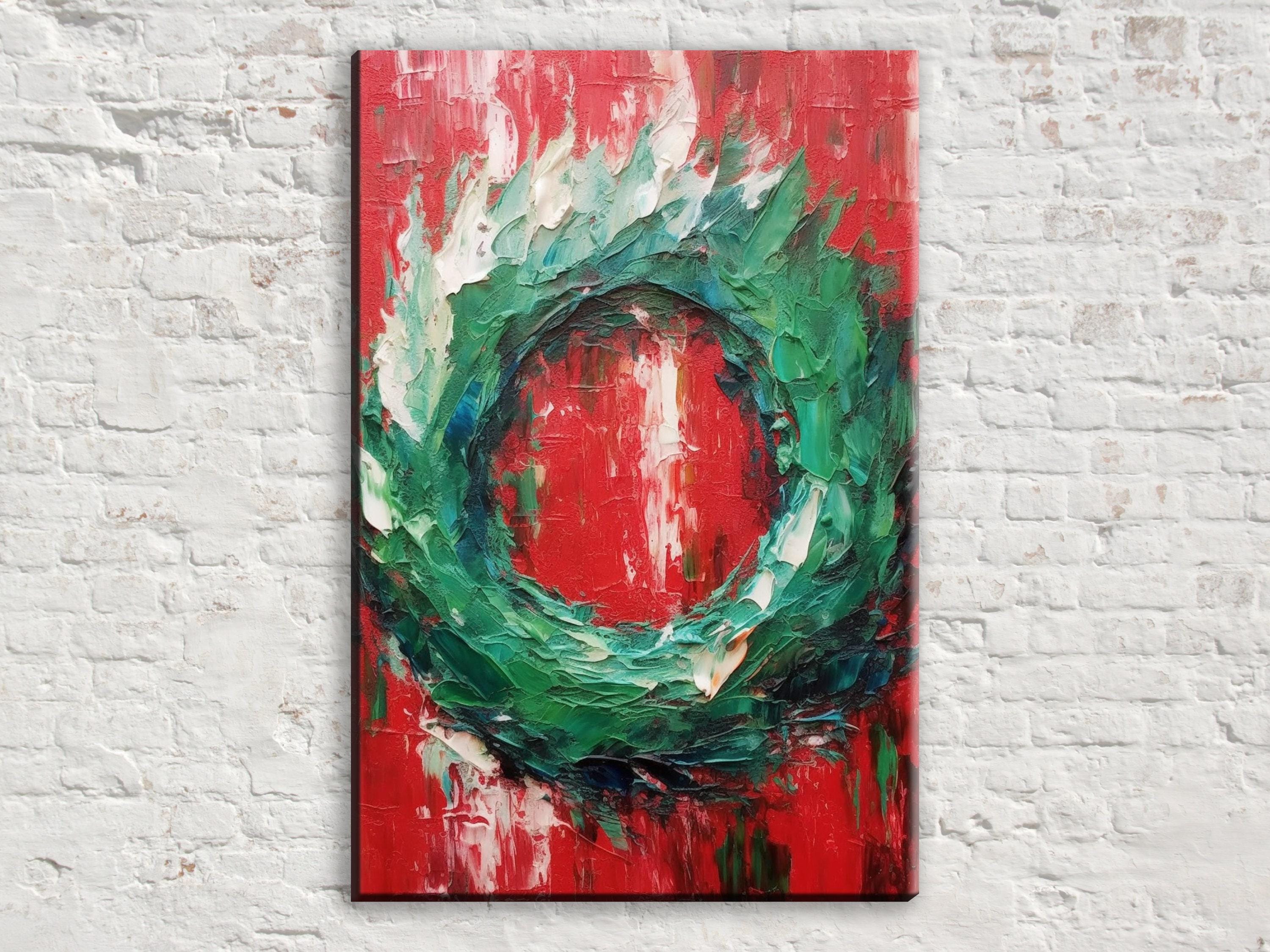 Christmas Wreath Painting – Festive Holiday Wall Art on Gallery Wrapped Canvas