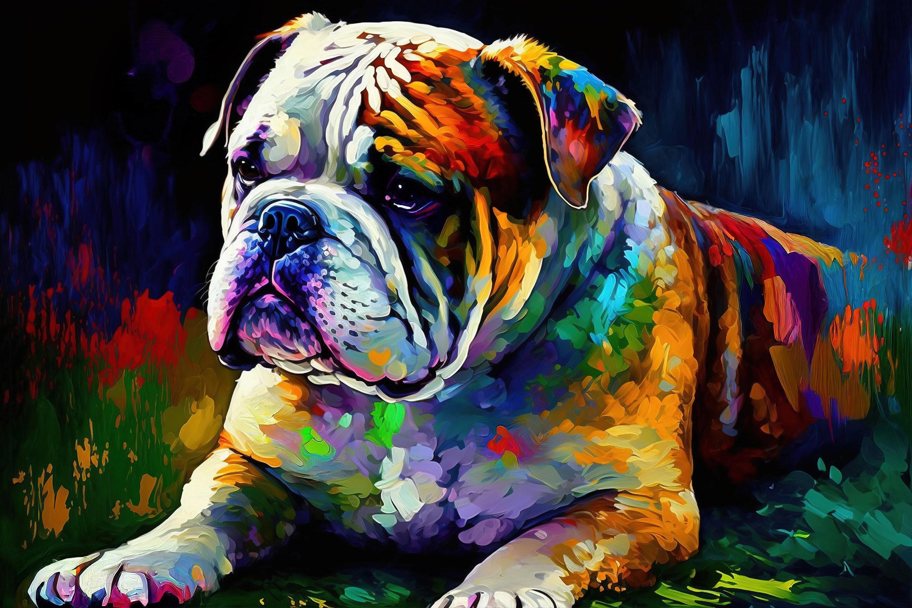 A colorful and vibrant painting of a bulldog, with bold brushstrokes and a lively color palette.