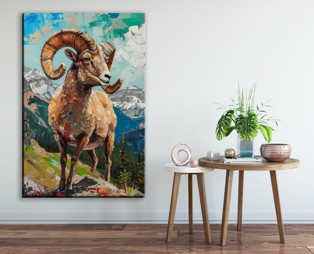 Bighorn Sheep Art – Extra Large Gallery Wrapped Canvas | Rugged Mountain Wildlife Wall Decor