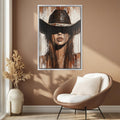 a painting of a woman wearing a cowboy hat