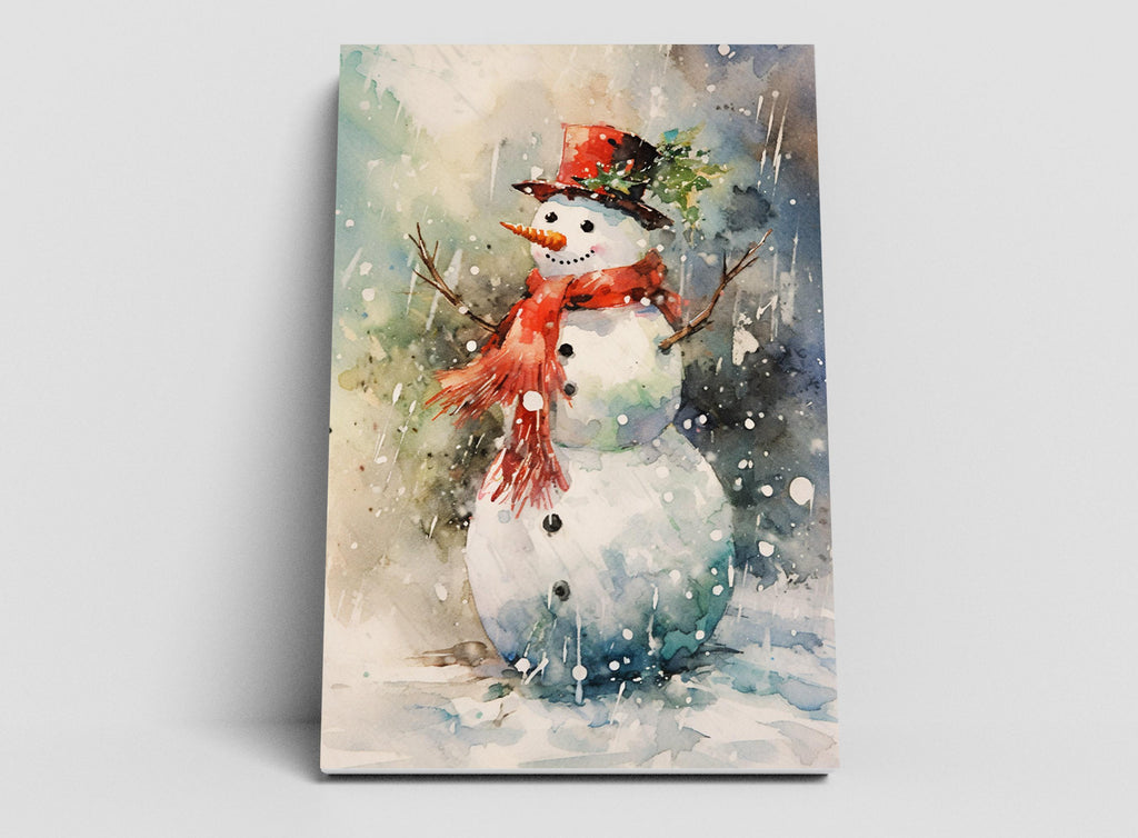 Watercolor Frosty the Snowman - Winter Wonderland Wall Art, Print on Canvas, Artist Paper, Watercolor Paper, Available in Extra Large Sizes