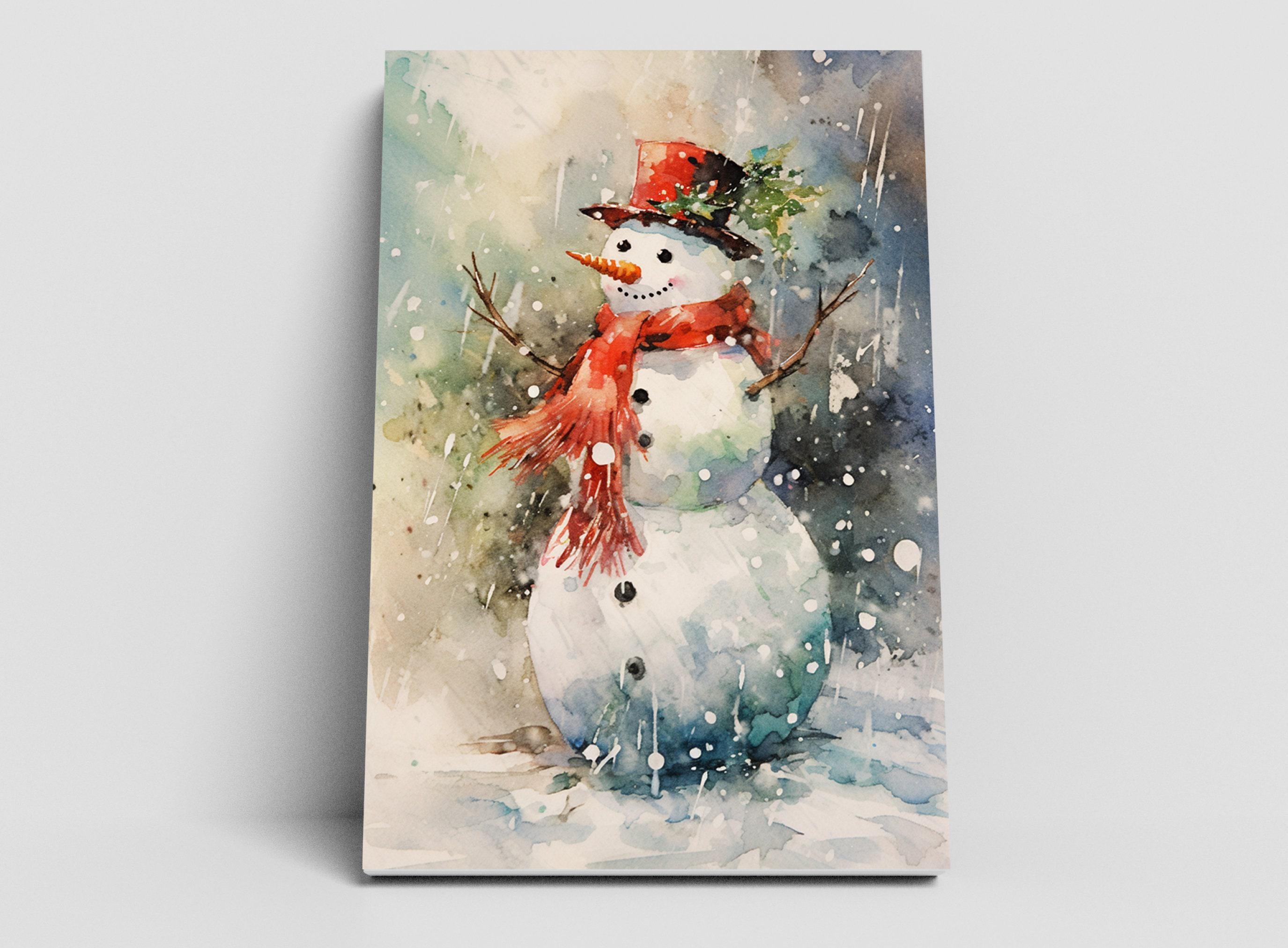 Watercolor Frosty the Snowman - Winter Wonderland Wall Art, Print on Canvas, Artist Paper, Watercolor Paper, Available in Extra Large Sizes