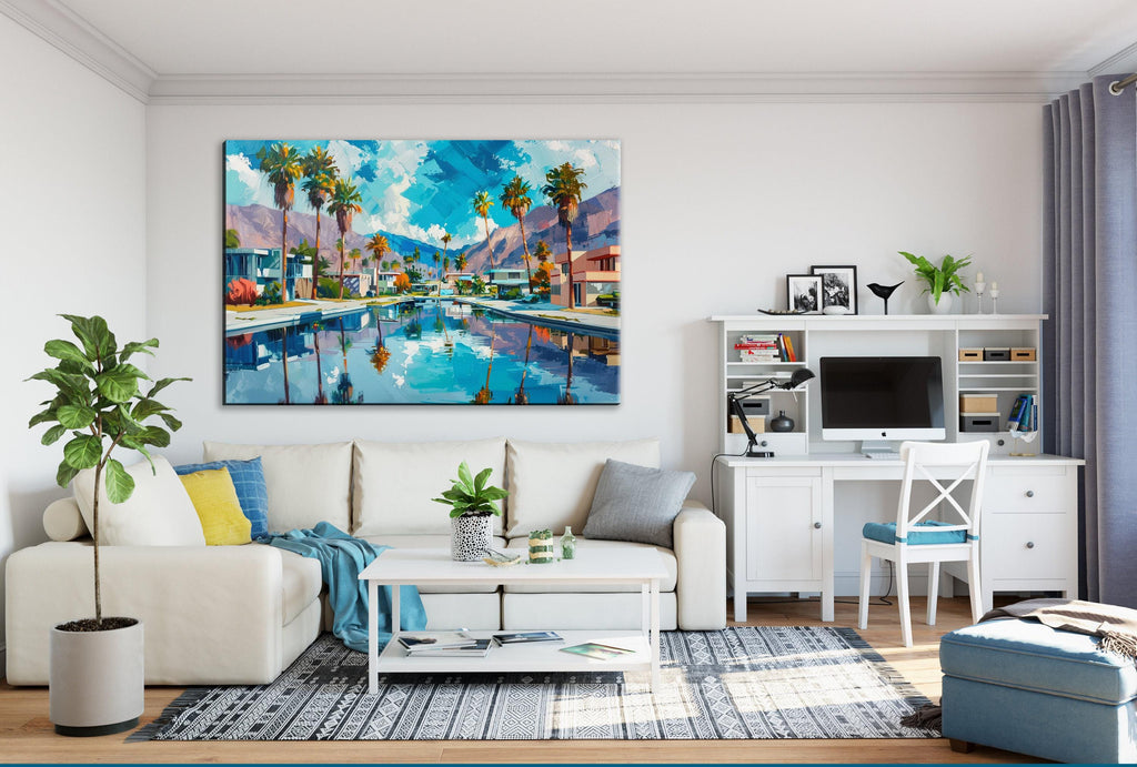 Palm Springs Pool Scene - Large Canvas Art | Gallery Wrapped Canvas Ready to Hang