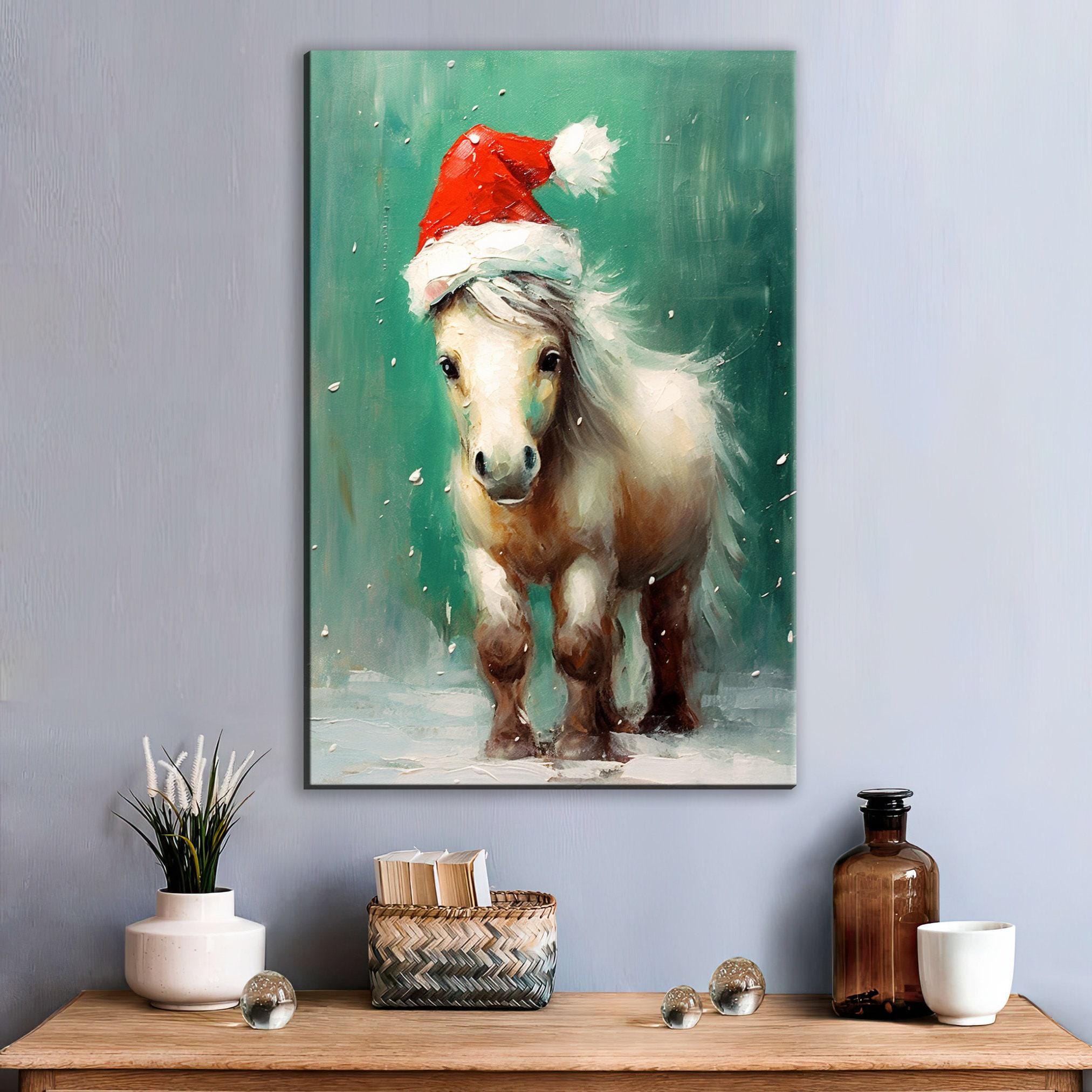 Christmas Pony Wall Art – Cute Holiday Canvas Gift | Extra Large Gallery Wrapped Print