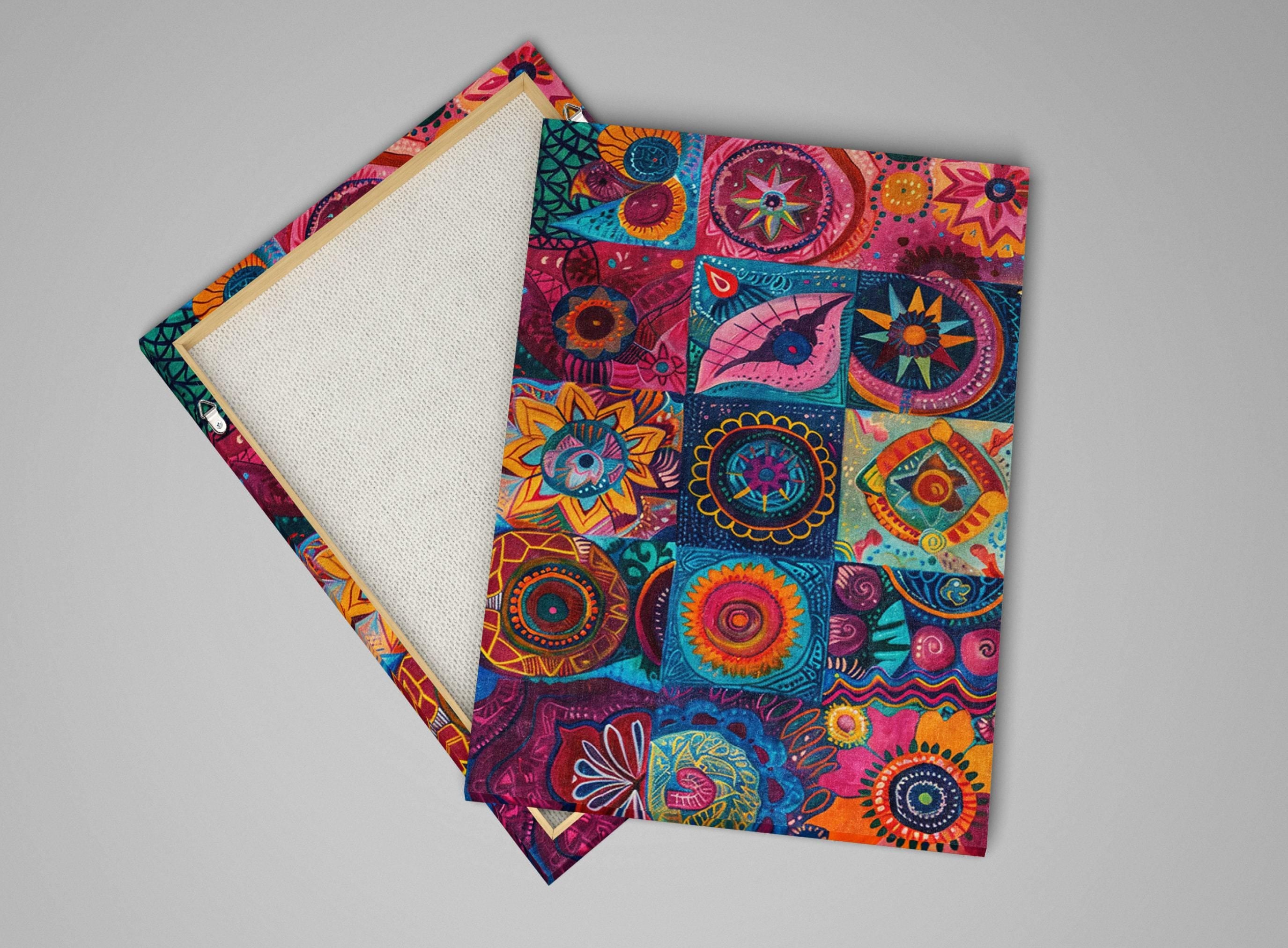 Boho Wall Art - Vibrant Bohemian Canvas Print | Extra Large Quilt Style Art