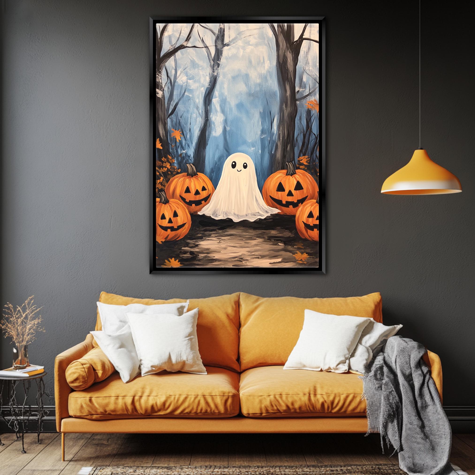 Halloween Ghost Art - Extra Large Wall Art | Cozy Pumpkin Canvas, Ready to Hang