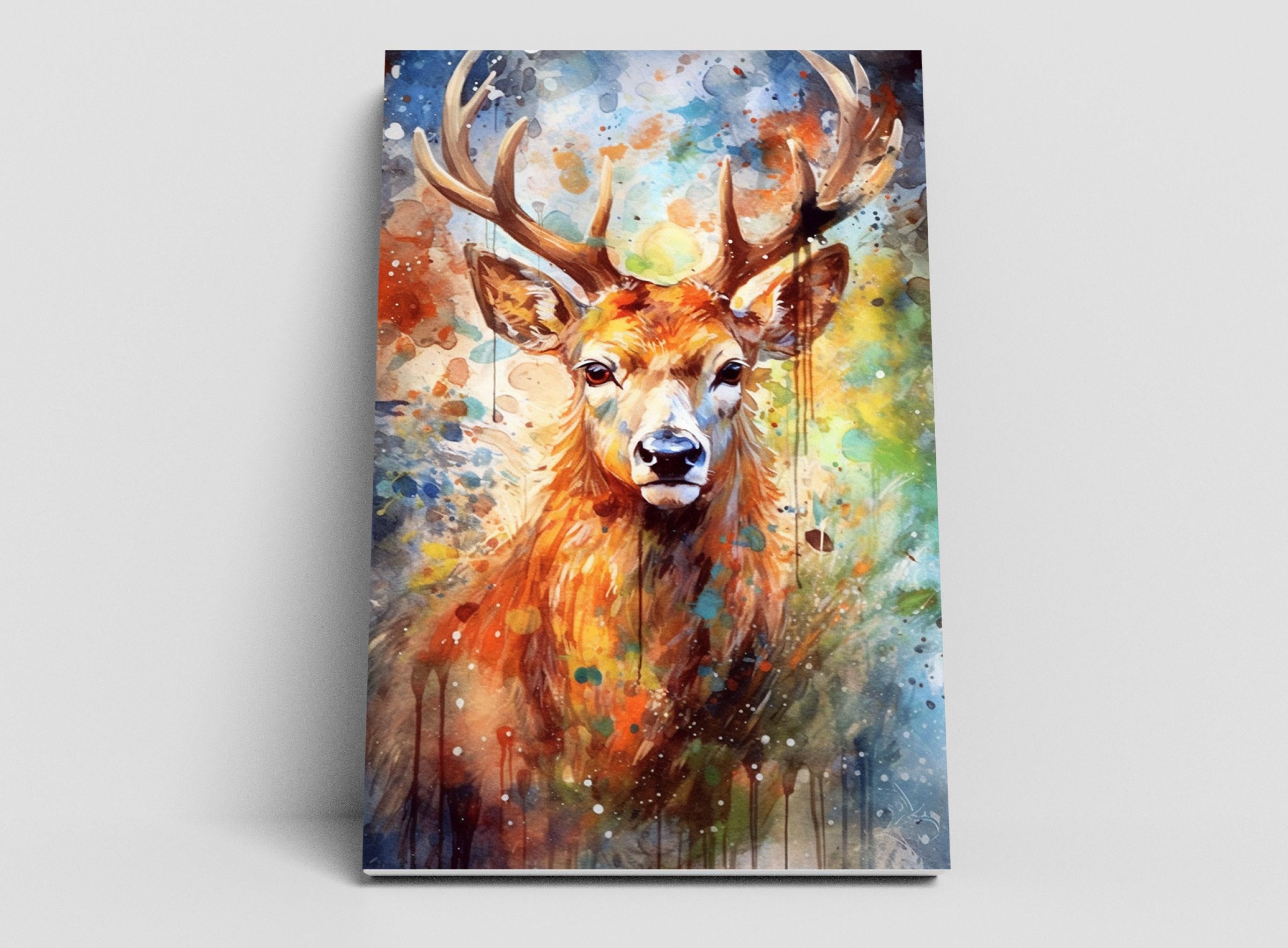 Whimsical Reindeer - Festive Christmas Watercolor, Giclee Print on Canvas, Artist Paper, Watercolor Paper, Available in Extra Large Sizes