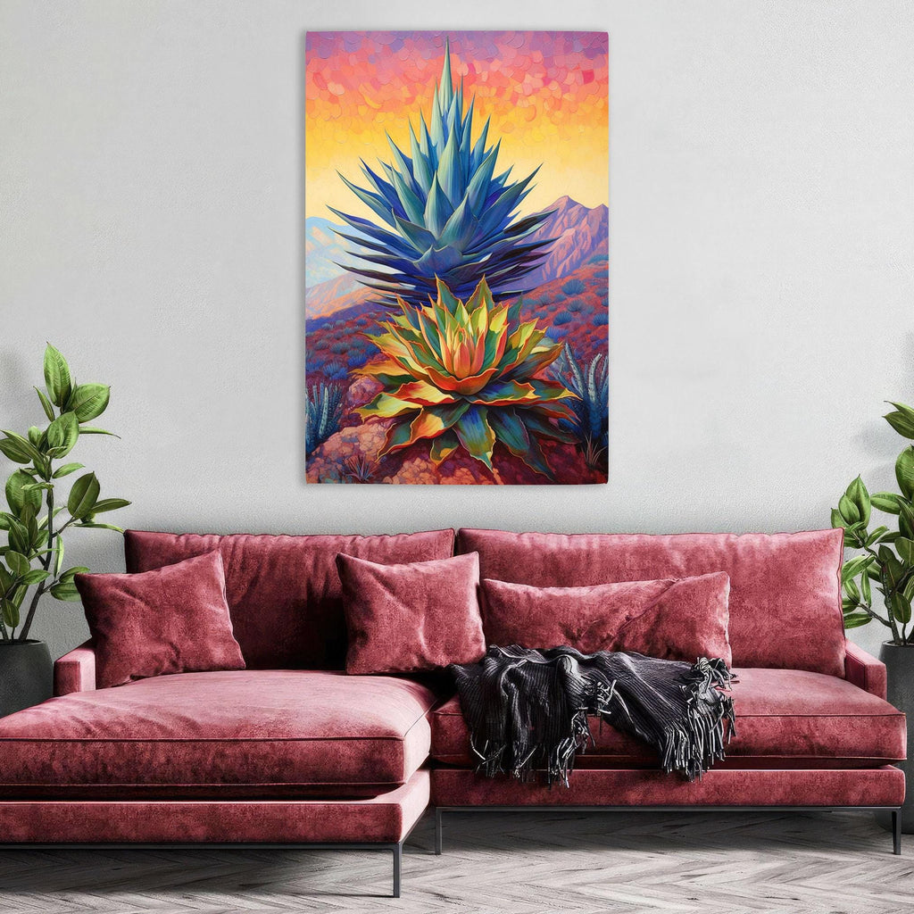 Blue Agave Plant Canvas – Large Desert Landscape Print | Southwest Wall Art