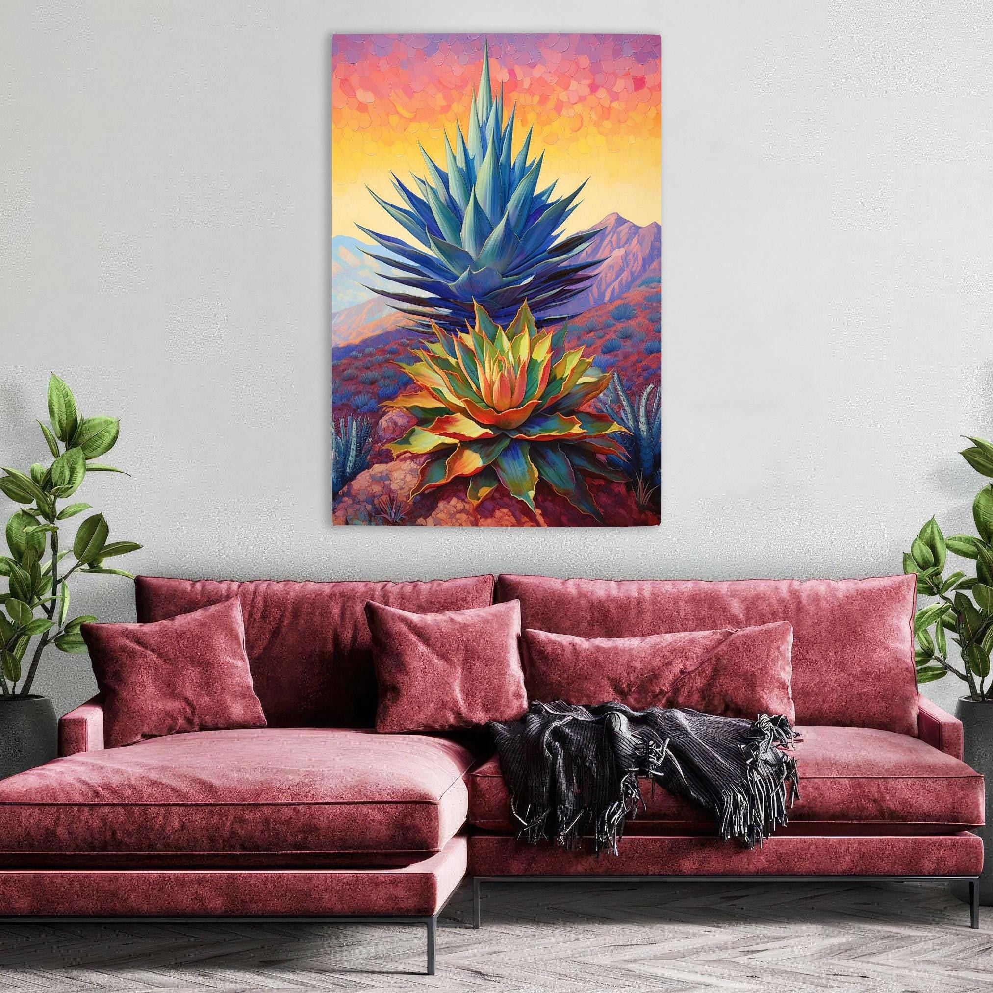 Blue Agave Plant Canvas – Large Desert Landscape Print | Southwest Wall Art