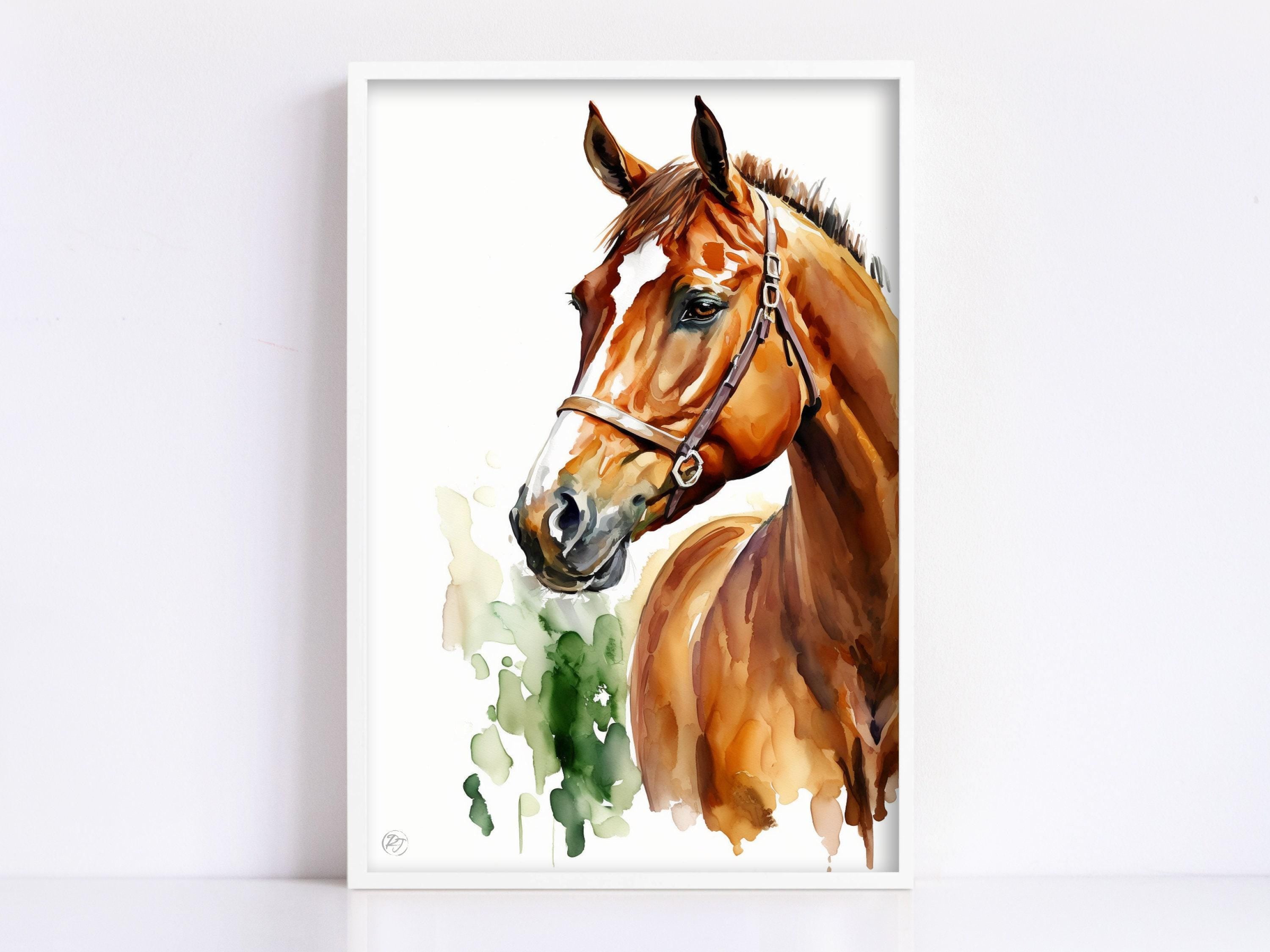 Equestrian Elegance: Watercolor Horse Wall Art Print, Giclee Print on Canvas, Artist Paper, Watercolor Paper, Available in Extra Large Sizes
