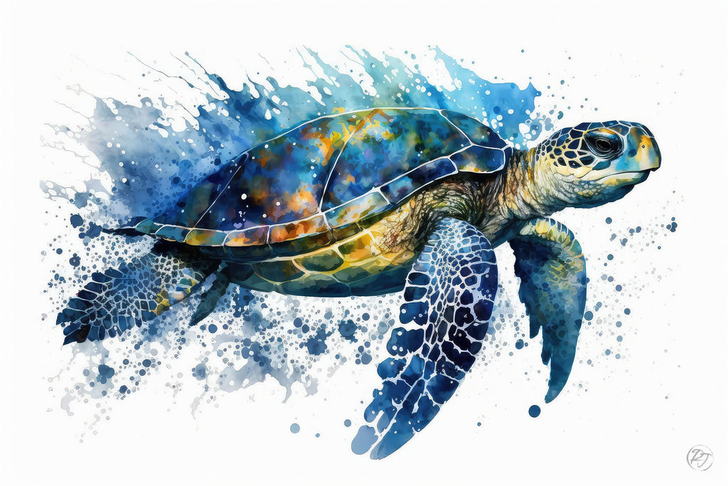 Sea Turtle Watercolor Art Print, Nursery Nautical Canvas Print, Undersea Animal Framed Kids Wall Art