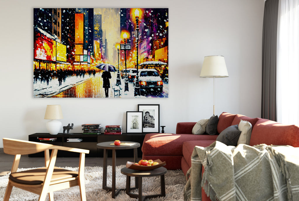 Times Square Canvas Print – Vibrant NYC Winter Art on Gallery Ready Wooden Frame