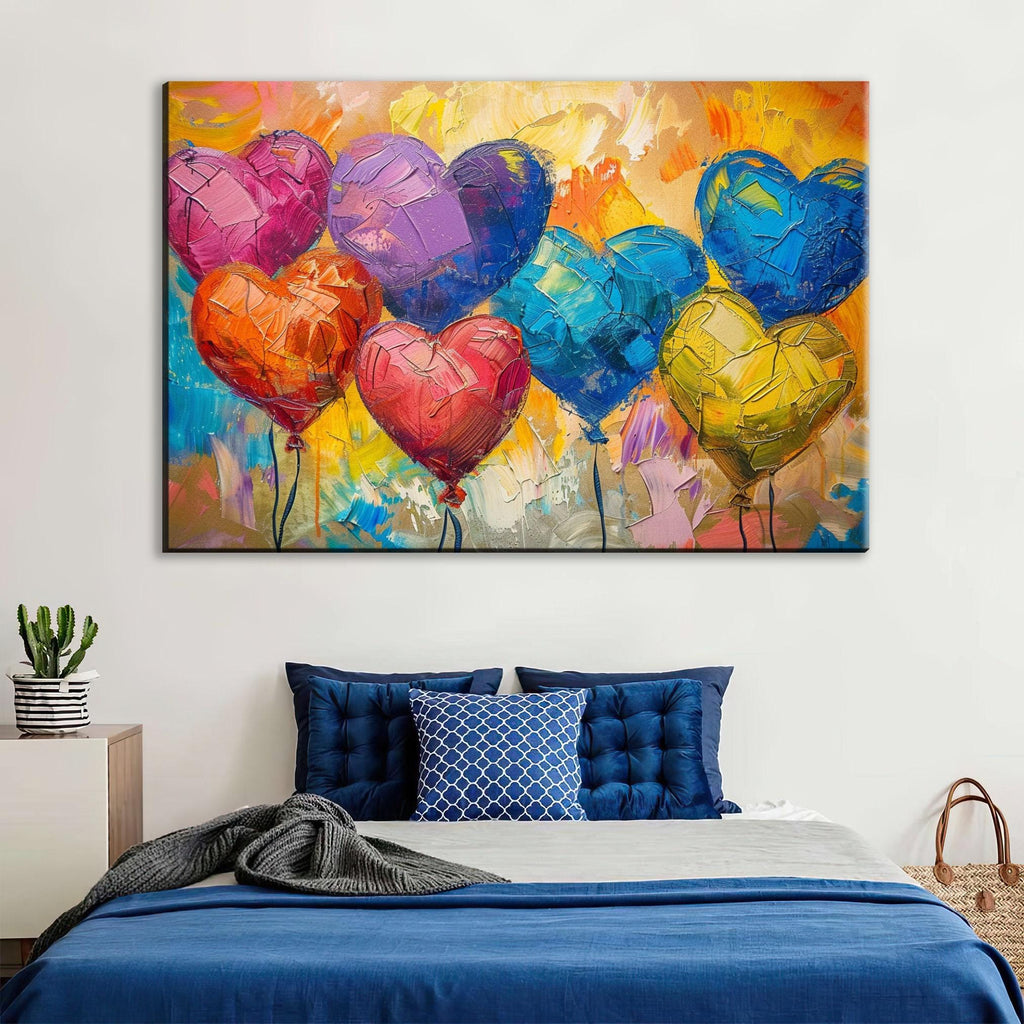 Heart Shaped Balloon Art – Large Canvas Art with Love Themed Decor, Ready to Hang