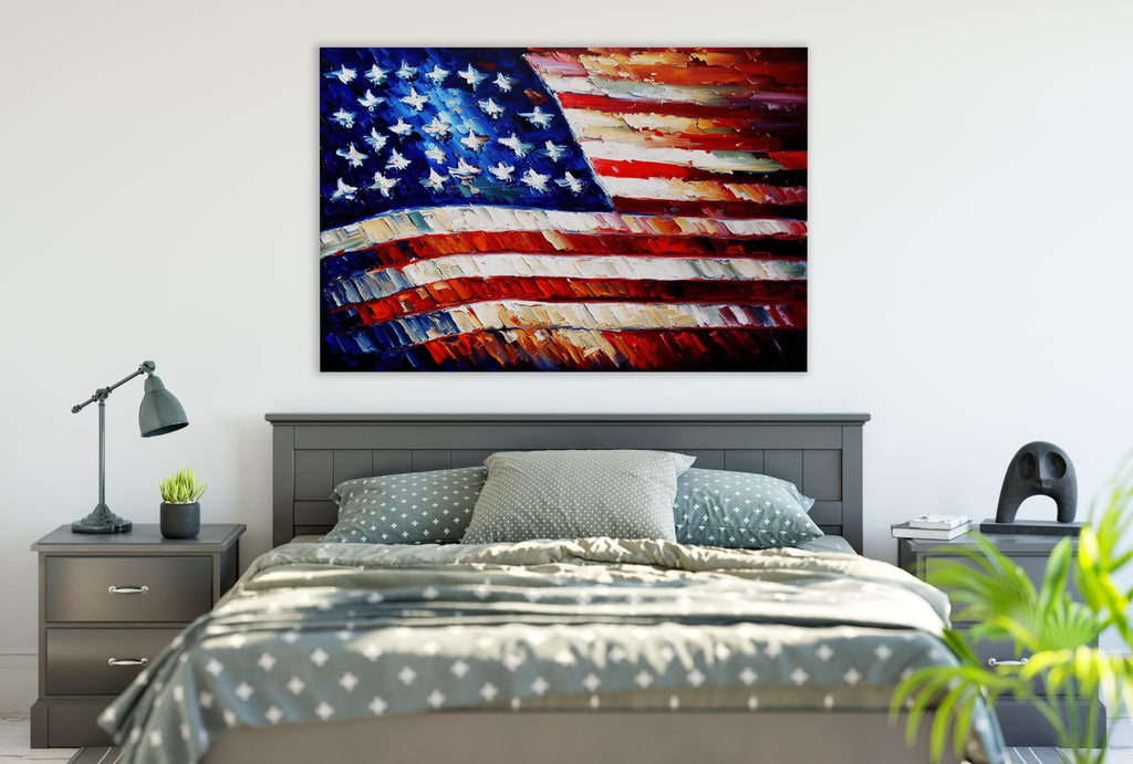 American Flag Canvas | Patriotic Wall Art - Red White Blue Artwork, Fade Resistant Print