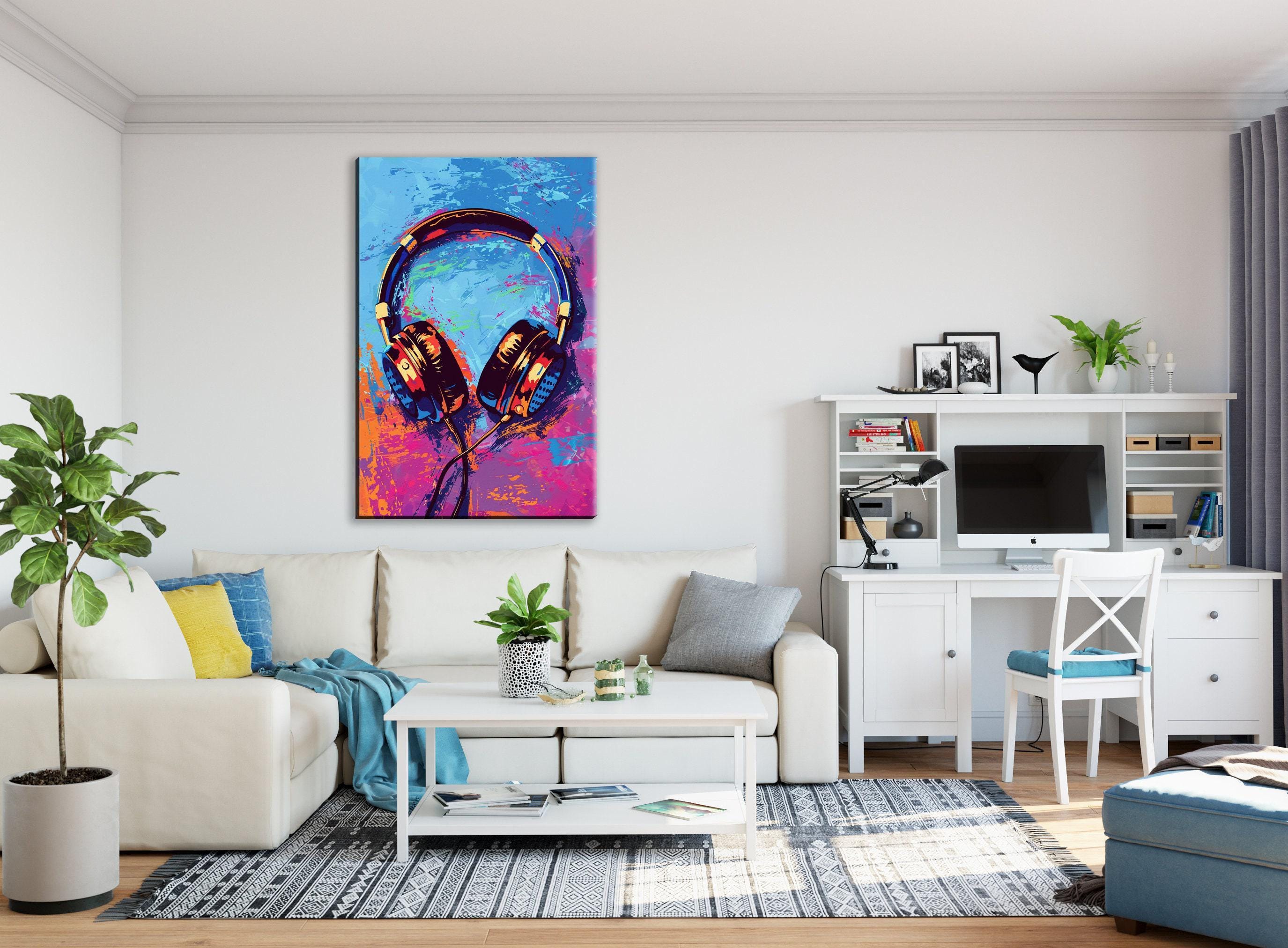 Colorful Pop Art - Retro Headphones Wall Art | Large Canvas Print, Music Lovers Gift