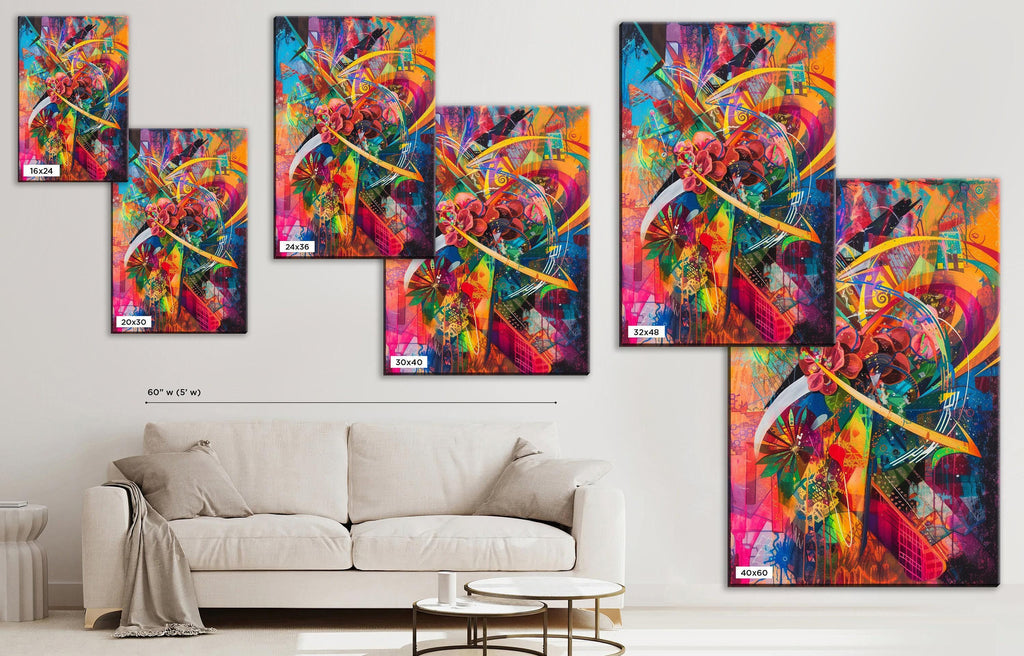 Retro Futurism Wall Art – Cosmic Retro Decor on Extra Large Gallery Wrapped Canvas