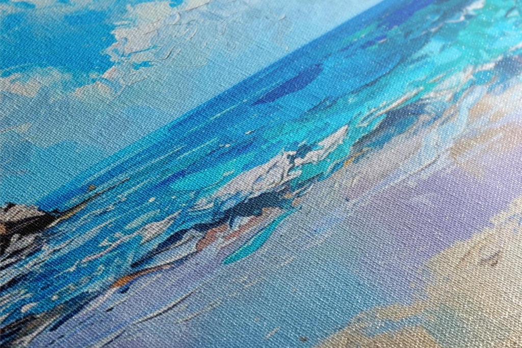 Coastal Wall Art - Large Framed Canvas With Blue Ocean Panorama, Ready to Hang