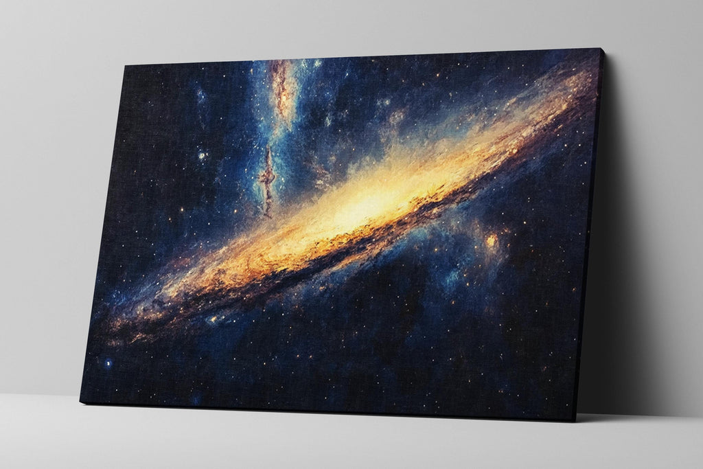 a painting of a bright yellow and blue galaxy