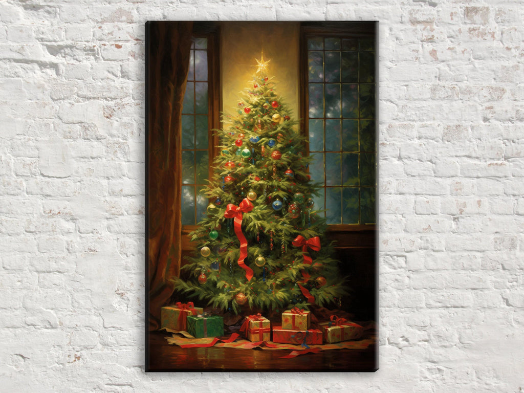 Oil Painting Christmas Tree - Large Gallery Wrapped Canvas | Ready to Hang Holiday Wall Art