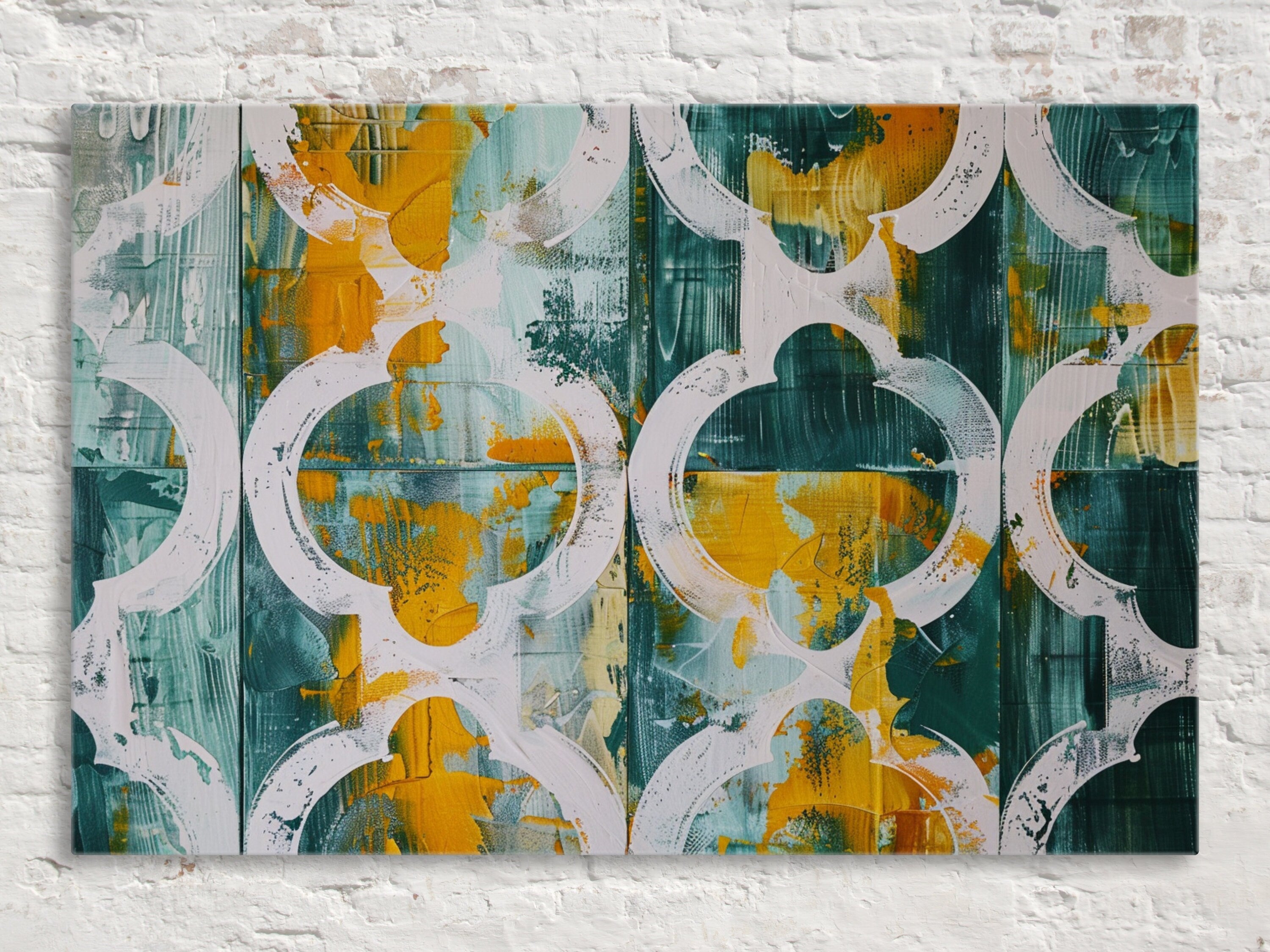 Farmhouse Wall Art - Modern Rustic Canvas | Yellow Green Wood Texture Print
