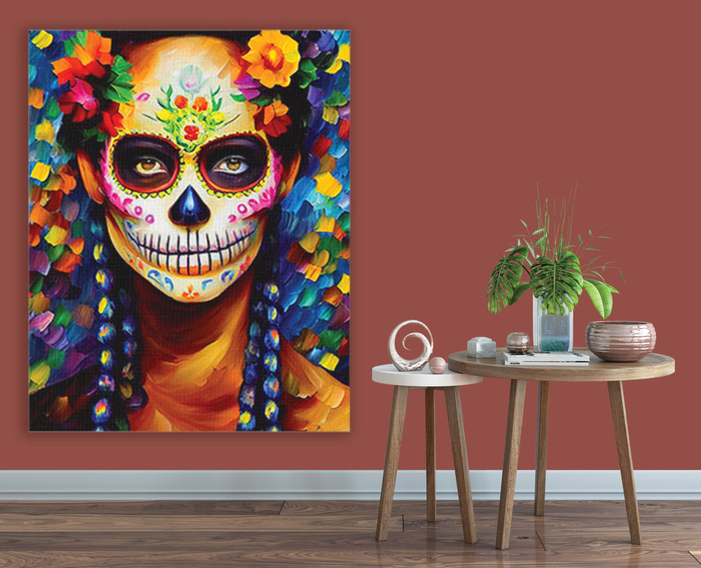 Sugar Skull Wall Art - Dia De Los Muertos Art Canvas Featuring Colorful Skull Print