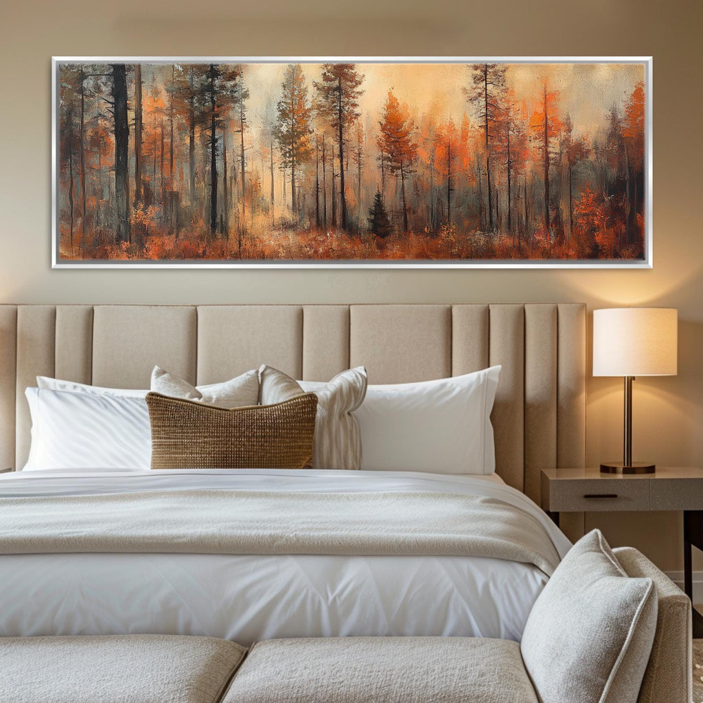 Fall Forest Canvas Print | Oversized Autumn Wall Art with Wood Frame - Cozy Bedroom Decor