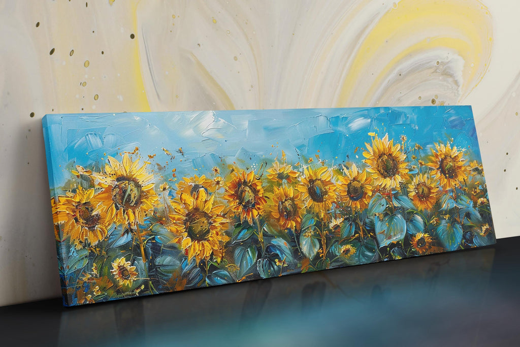 Panoramic Sunflower Wall Art – Large Framed Canvas Print | Ready to Hang