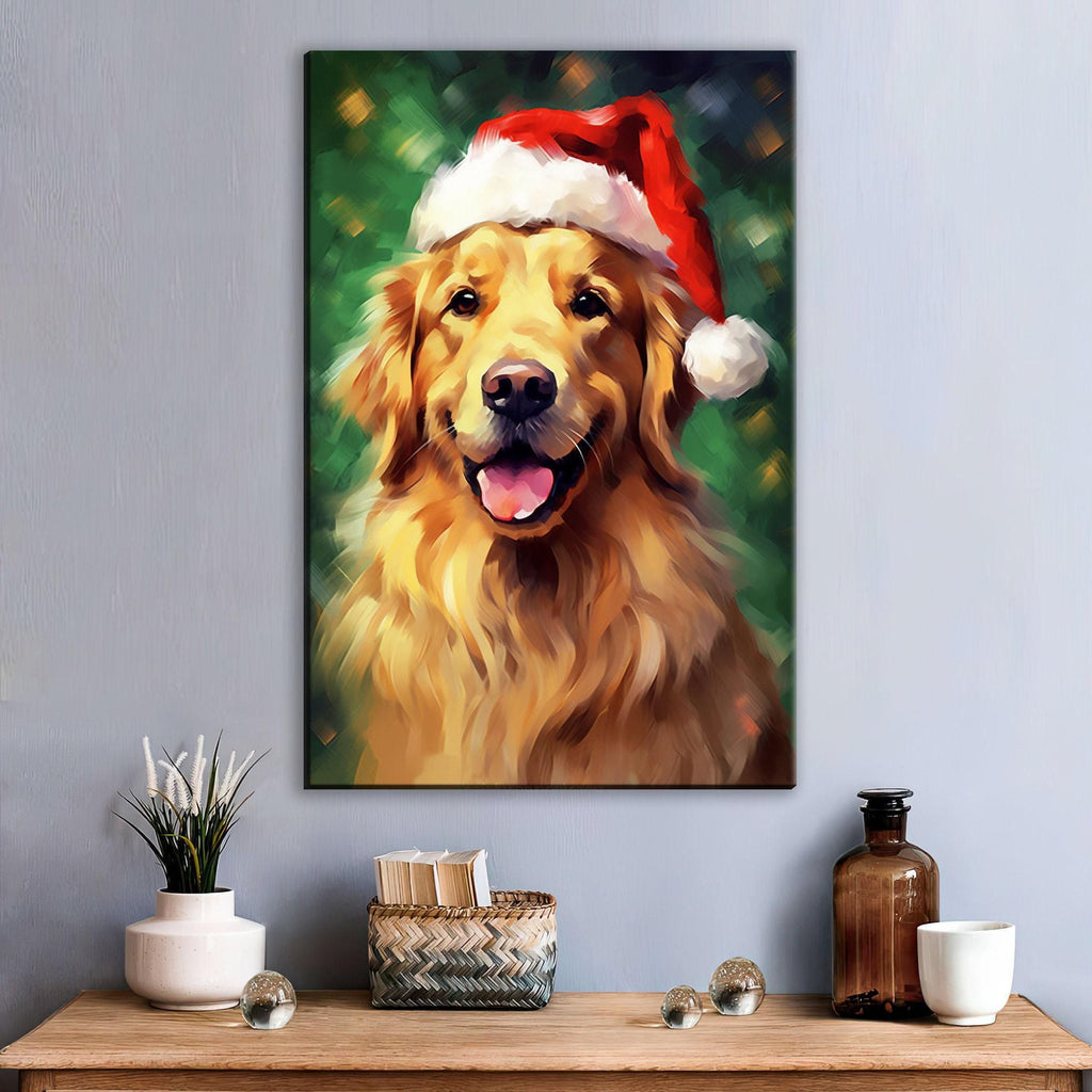 Golden Retriever Christmas Art – Extra Large Gallery Wrapped Canvas Holiday Wall Art