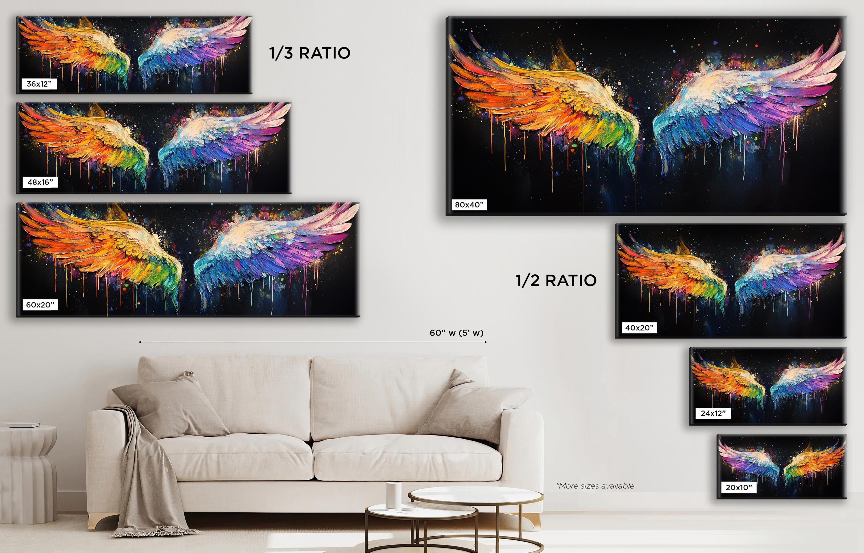 a living room with a couch and paintings on the wall