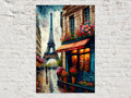French Bistro Canvas - Paris Street Scene With Eiffel Tower Print | Gallery Ready Frame