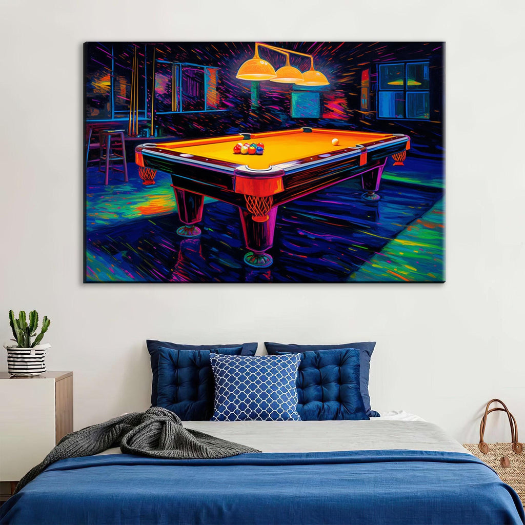 Neon Synthwave Pool Art – Vintage Billiards Table Print | Ready to Hang Canvas