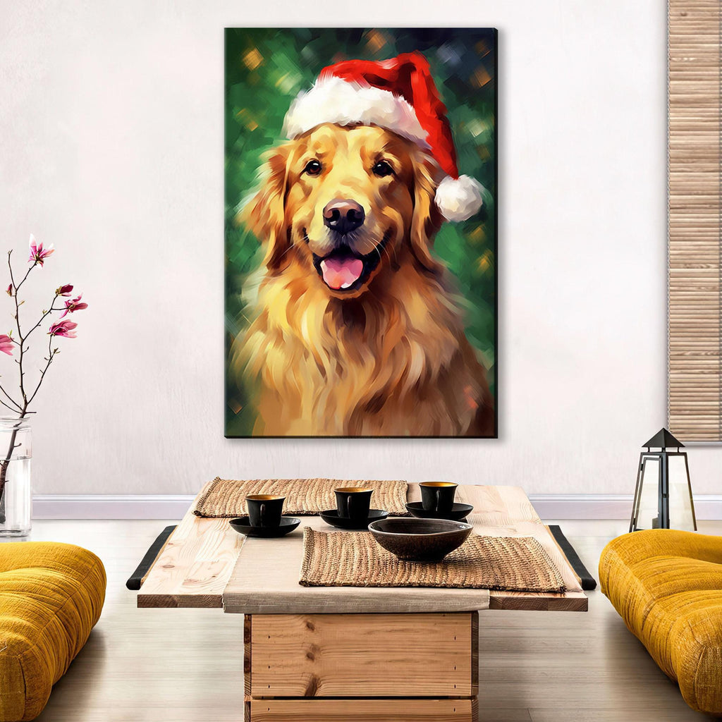 Golden Retriever Christmas Art – Extra Large Gallery Wrapped Canvas Holiday Wall Art
