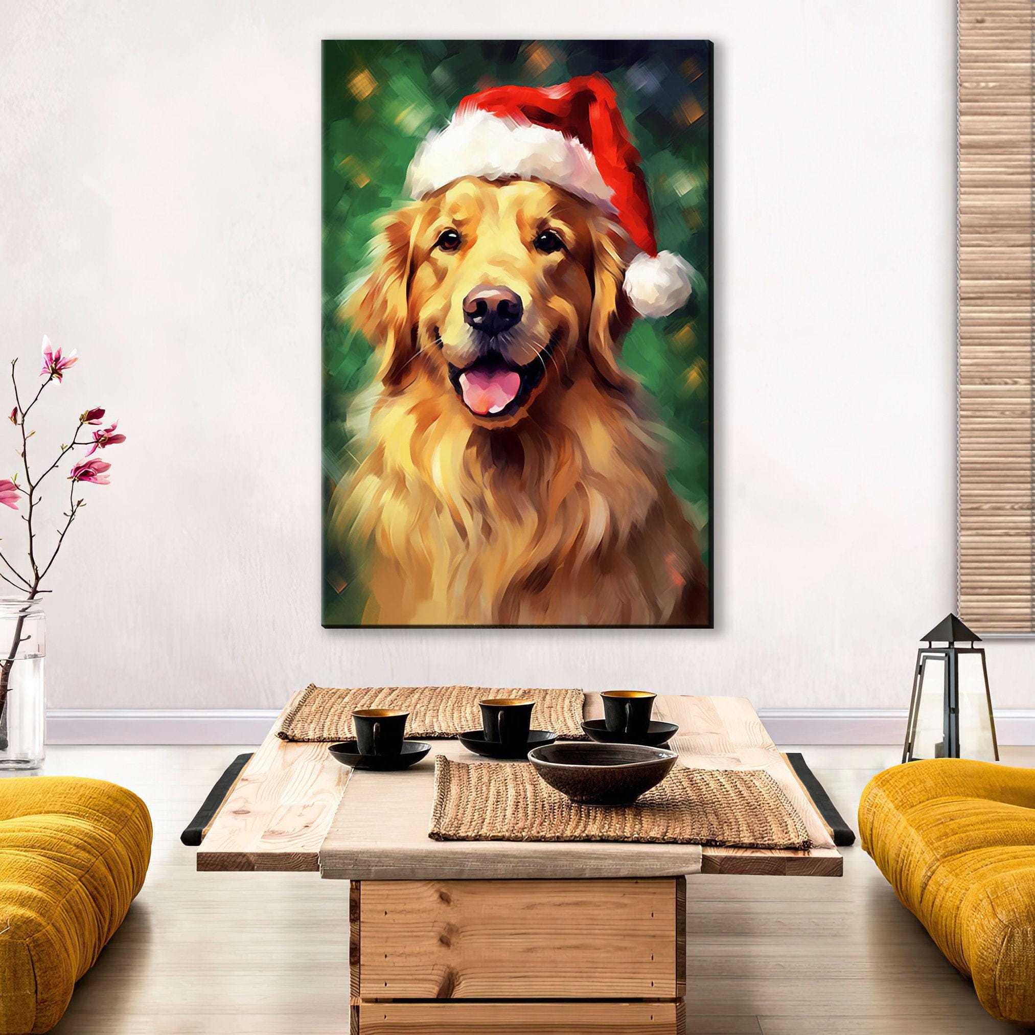 Golden Retriever Christmas Art – Extra Large Gallery Wrapped Canvas Holiday Wall Art