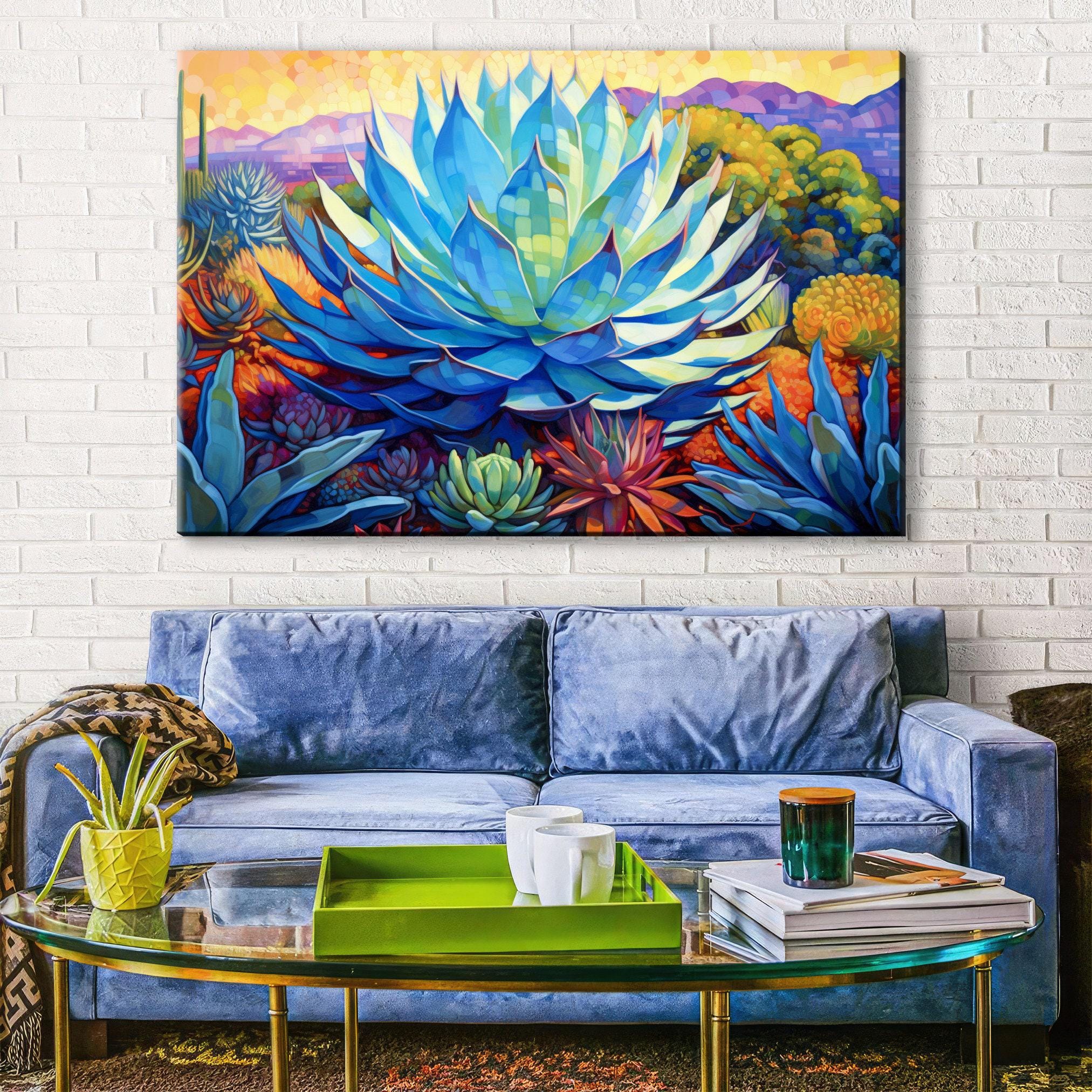 Blue Agave Wall Art – Desert Canvas Print | Southwest Agave Canvas, Extra Large