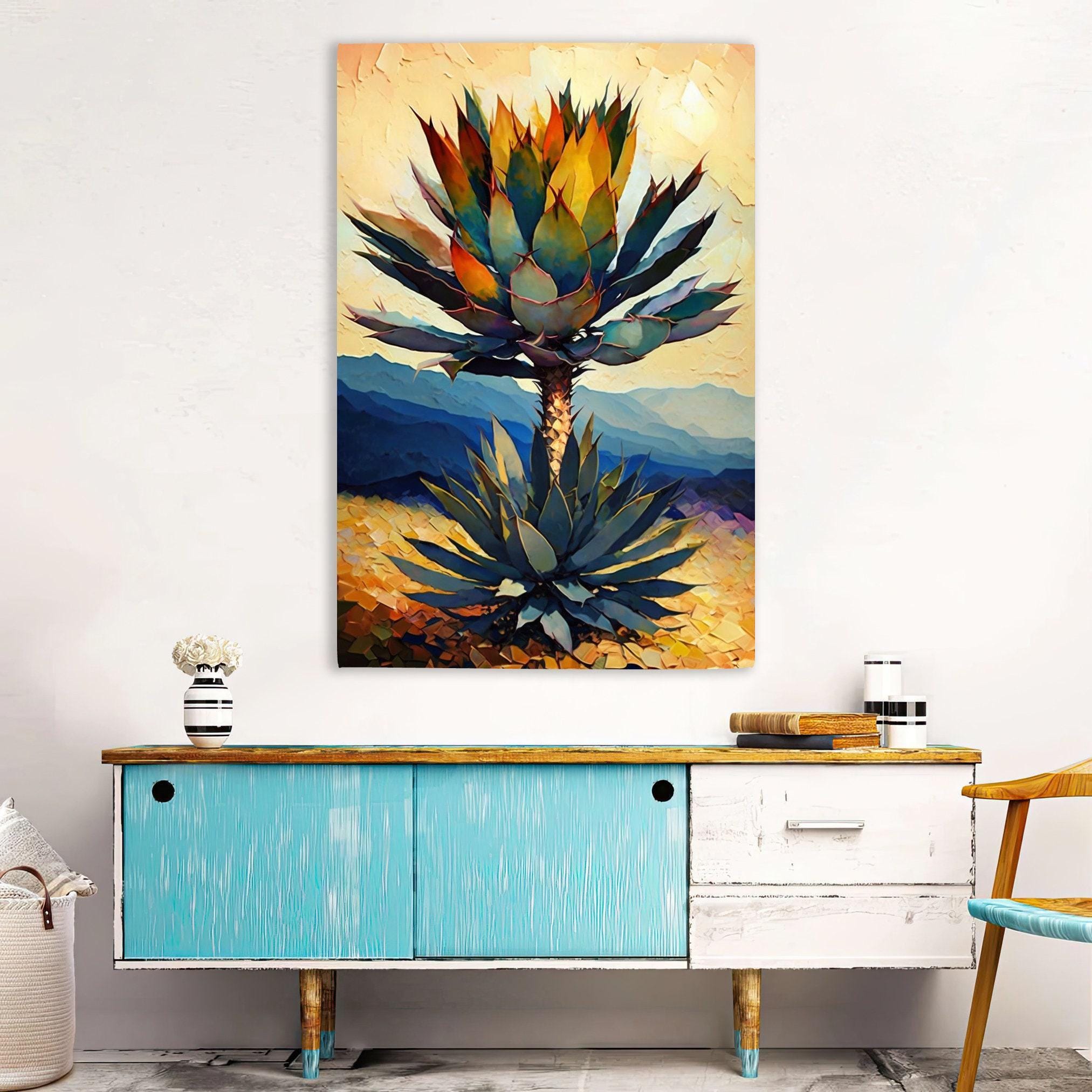 Desert Landscape Canvas – Southwest Wall Art | Vibrant Agave Cactus Decor, Ready to Hang