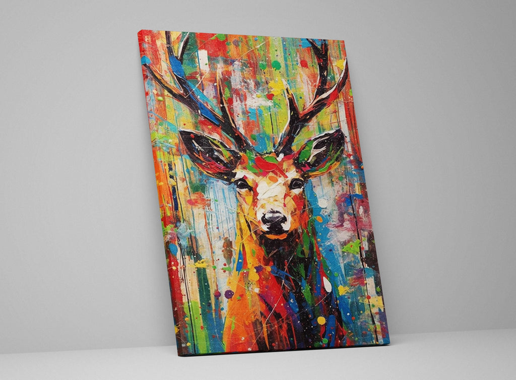 Christmas Reindeer Art - Colorful Pop Art Holiday Wall Decor | Extra Large Canvas Print