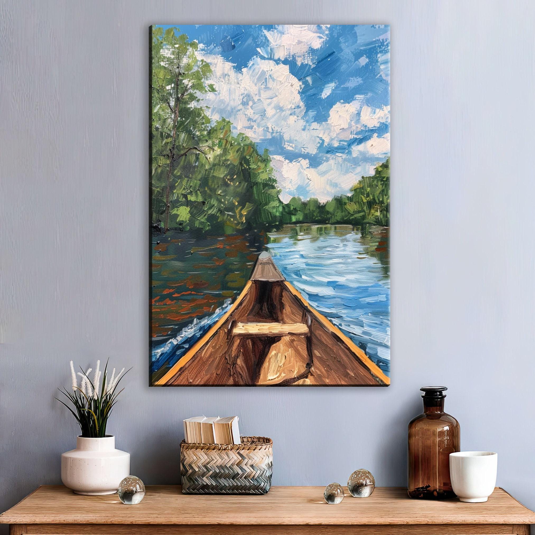 Canoe Lake Art - Large Canvas Art | Gallery Wrapped, Extra Large Rustic Lake Painting
