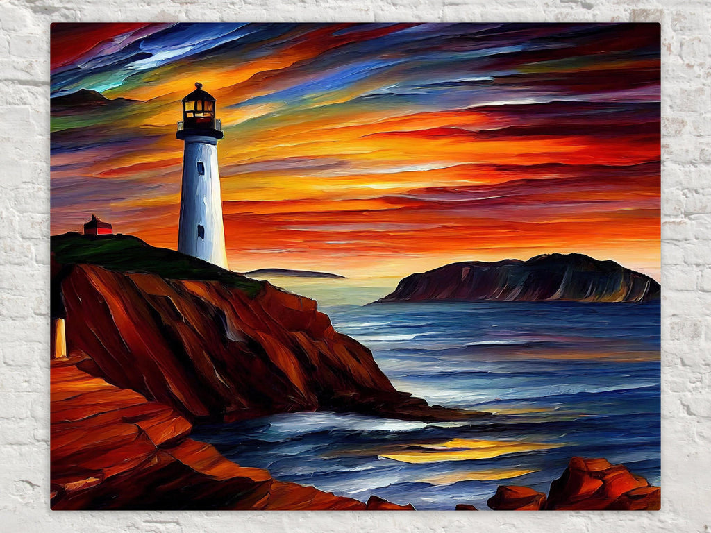 Lighthouse Canvas Art | Vibrant Oil Painting Reproduction on Wooden Frame