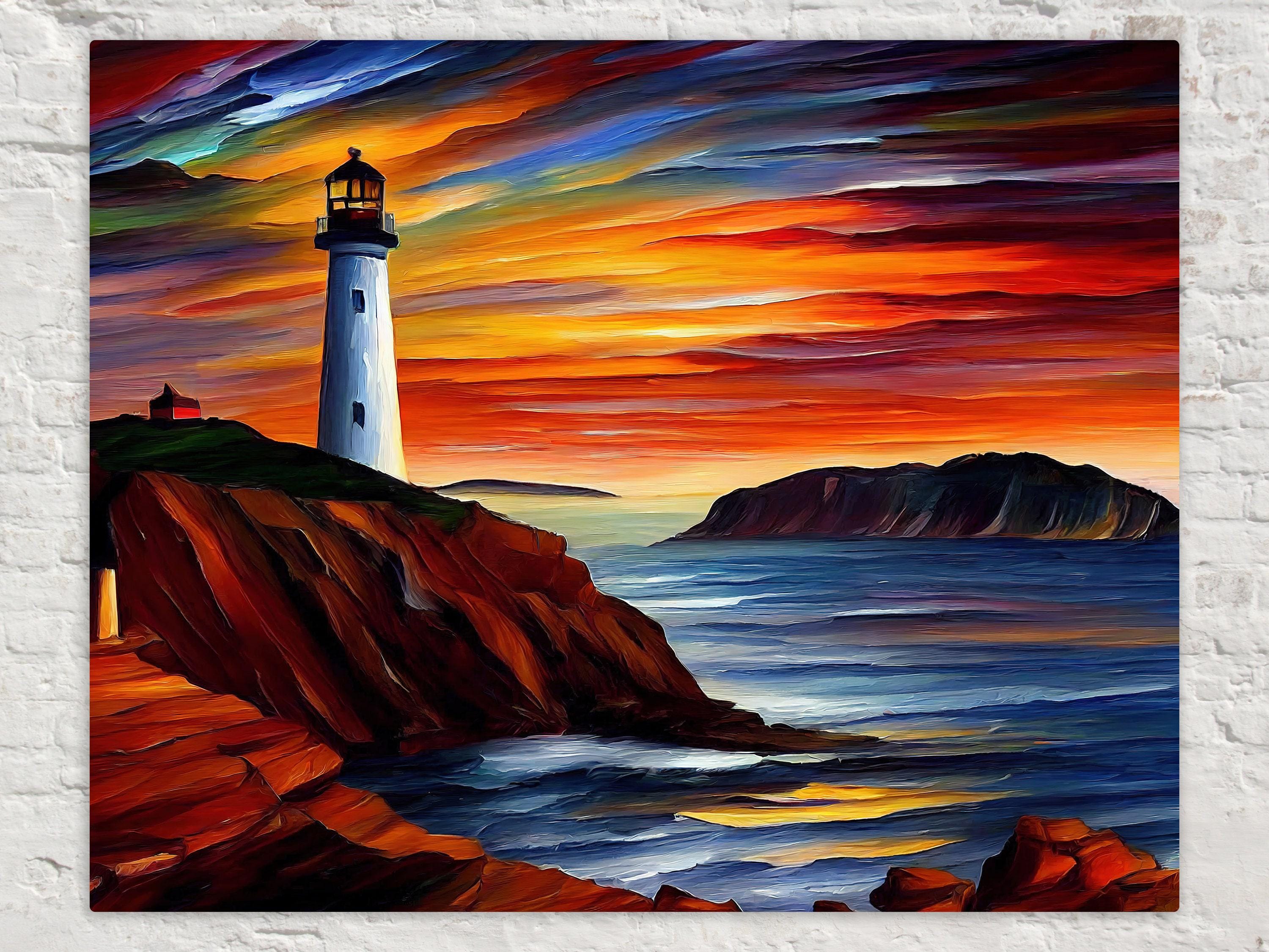 Lighthouse Canvas Art | Vibrant Oil Painting Reproduction on Wooden Frame