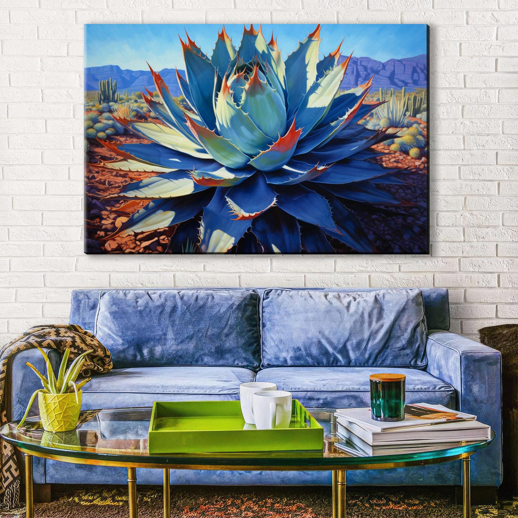 Blue Agave Canvas Print – Southwest Painting on Extra Large Gallery Ready Canvas