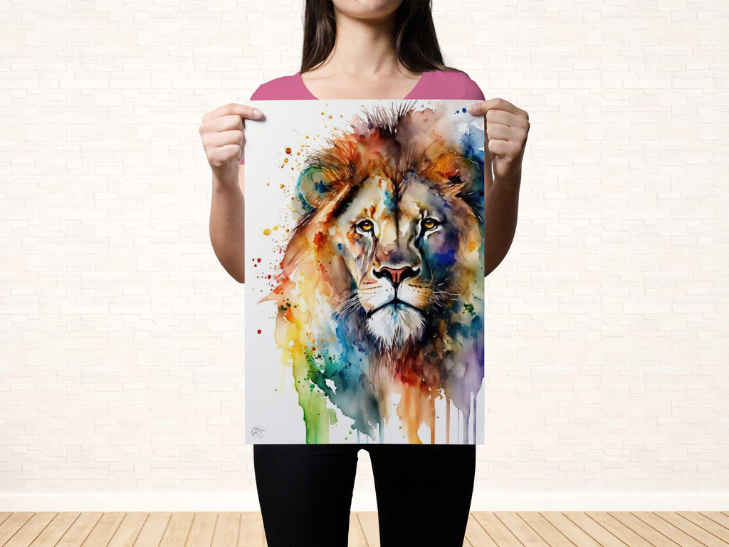Lion Watercolor Art Print, Nursery Animal Canvas Print, Wildlife Decor, Framed Kids Wall Art