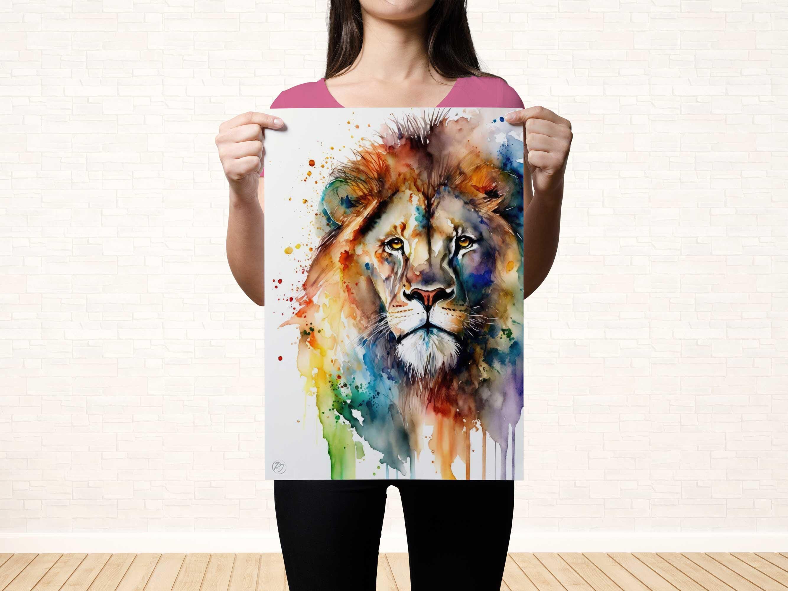 Lion Watercolor Art Print, Nursery Animal Canvas Print, Wildlife Decor, Framed Kids Wall Art