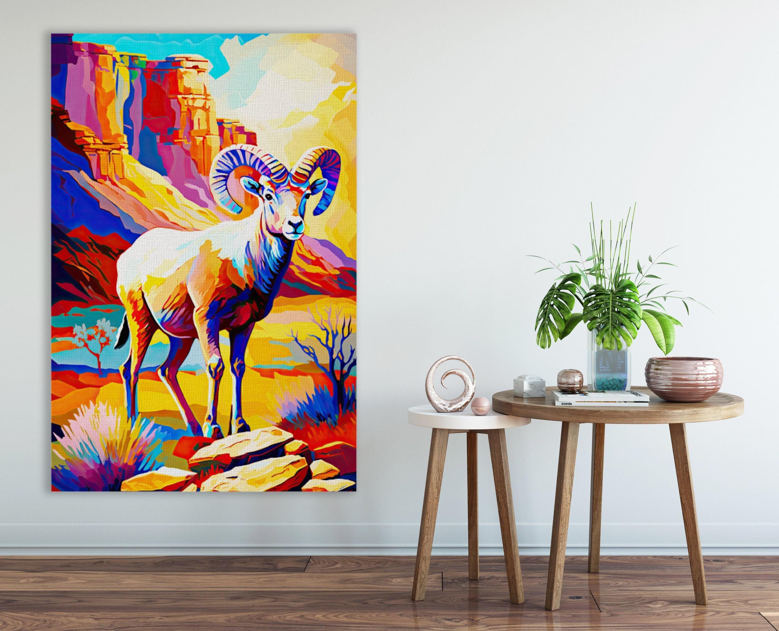 Bighorn Sheep Canvas - Desert Wildlife Art | Southwest Wall Art, Gallery Ready Print