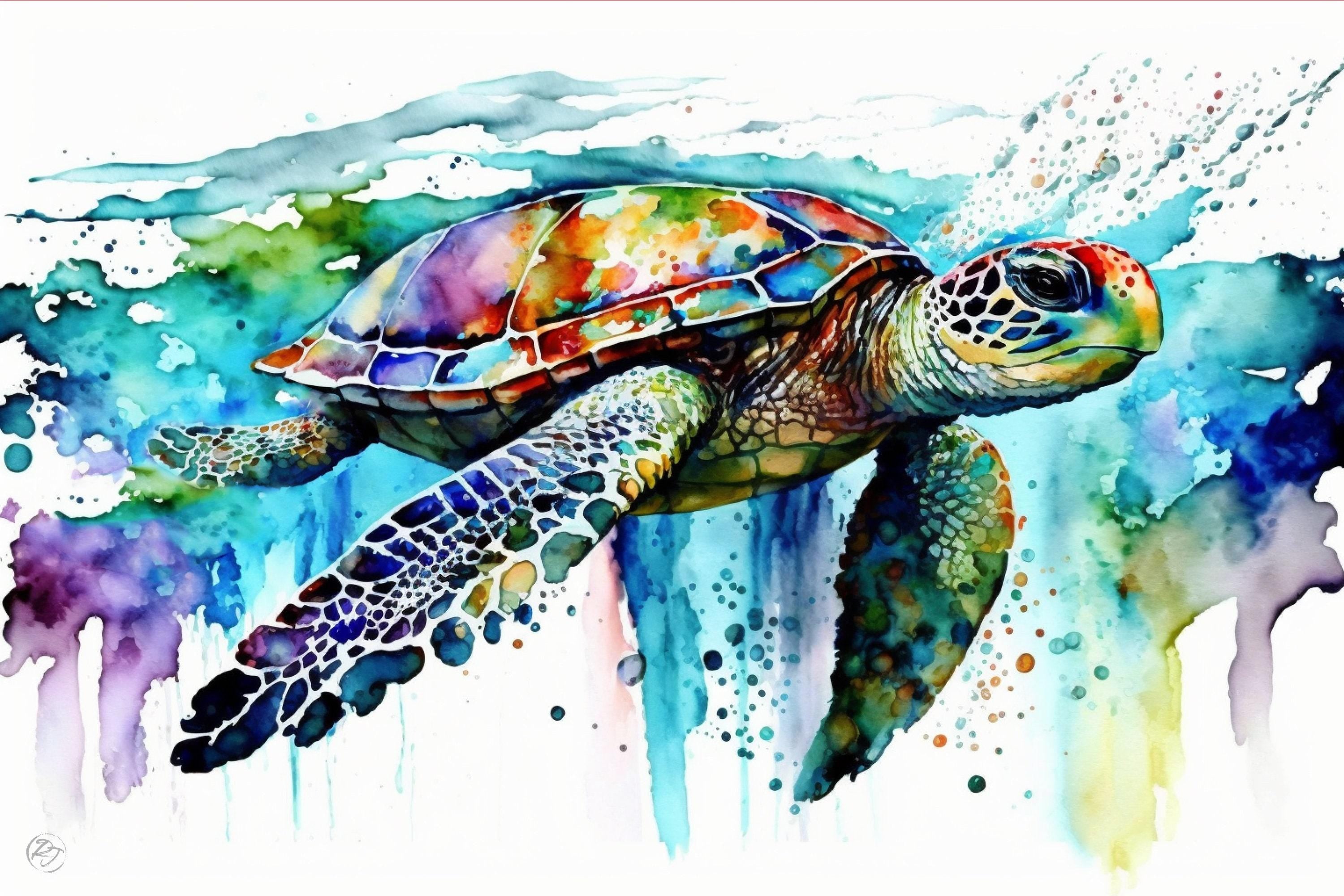 Coastal Serenity: Watercolor Sea Turtle Wall Decor, Giclee Print on Canvas, Artist Paper, Watercolor Paper, Available in Extra Large Sizes