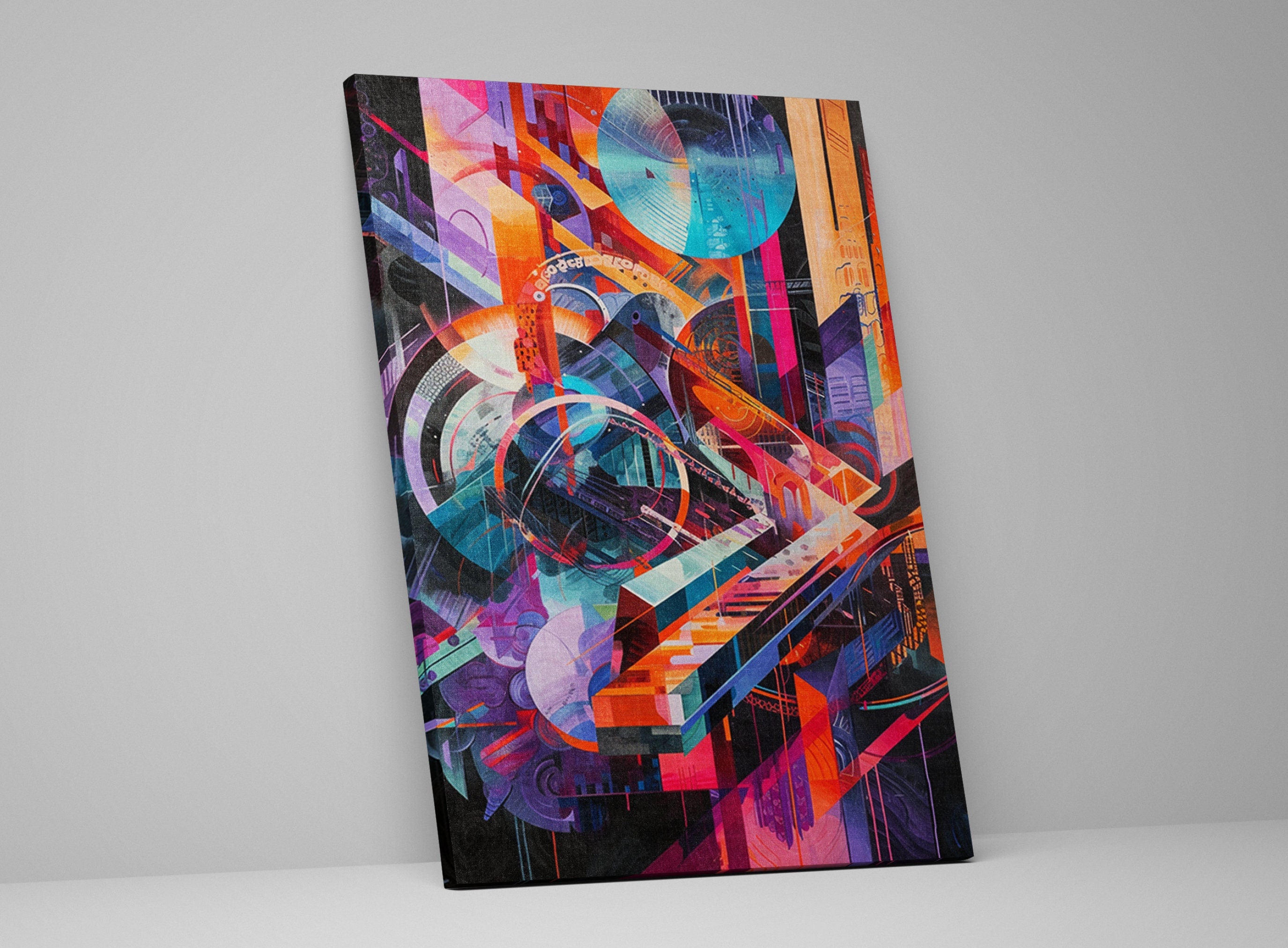 Retro Futurism Wall Art – Large Abstract Canvas | Gallery Wrapped Print, Ready to Hang
